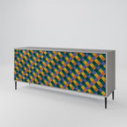 PAINTED SQUARES MIX Sideboard mit 3 Türen in Grau