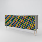 PAINTED SQUARES MIX Sideboard mit 3 Türen in Grau