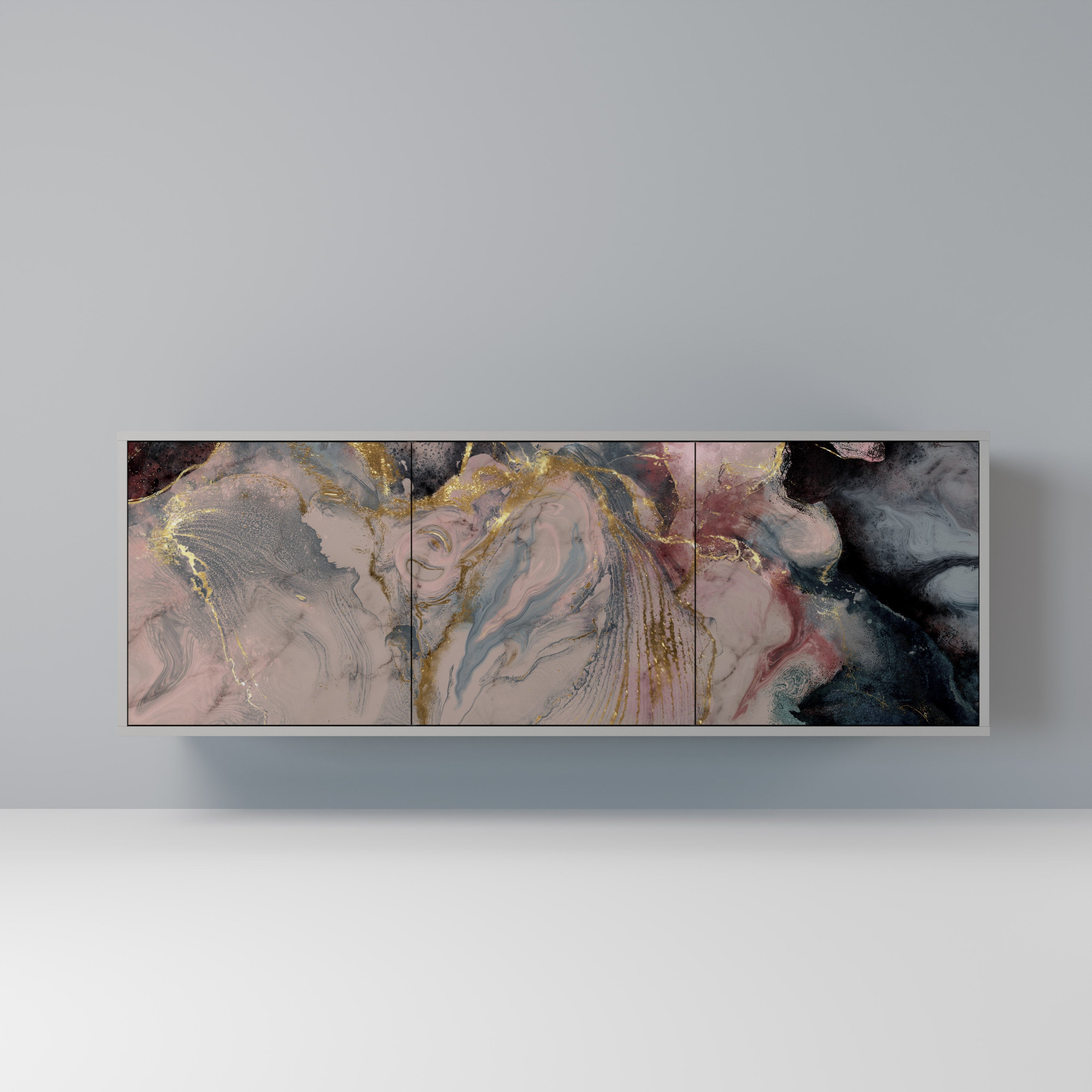 GILDED SWIRLS Sideboard mit 3 Türen in grauem Finish