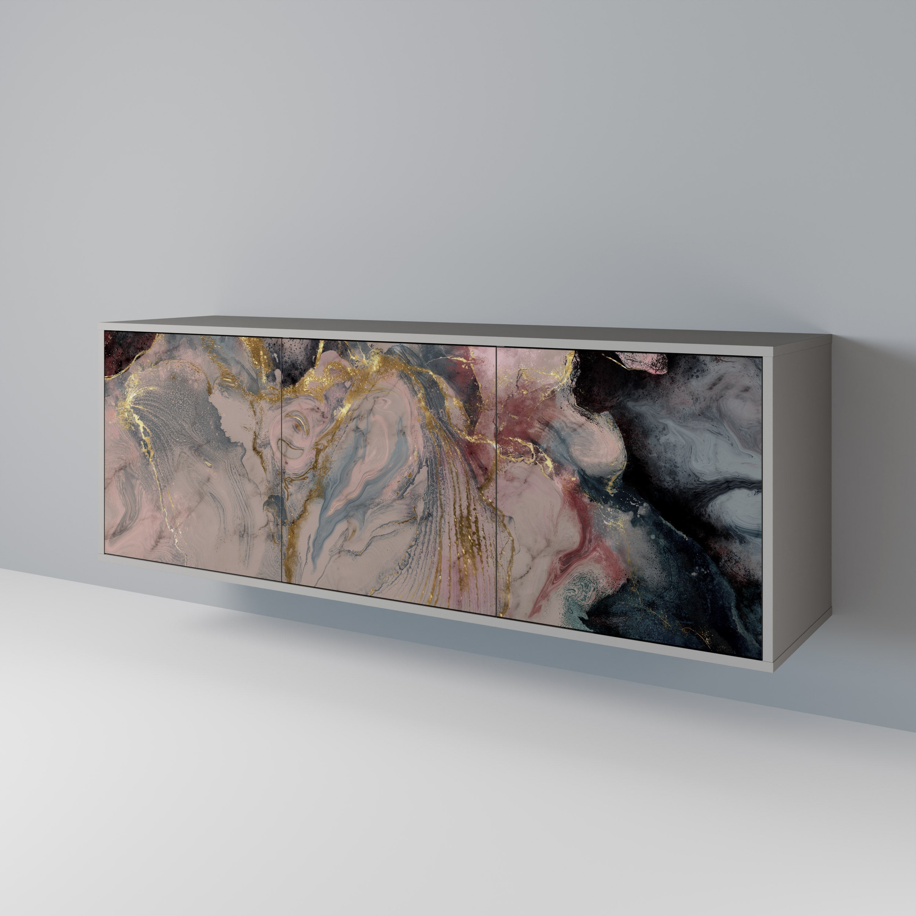 GILDED SWIRLS Sideboard mit 3 Türen in grauem Finish