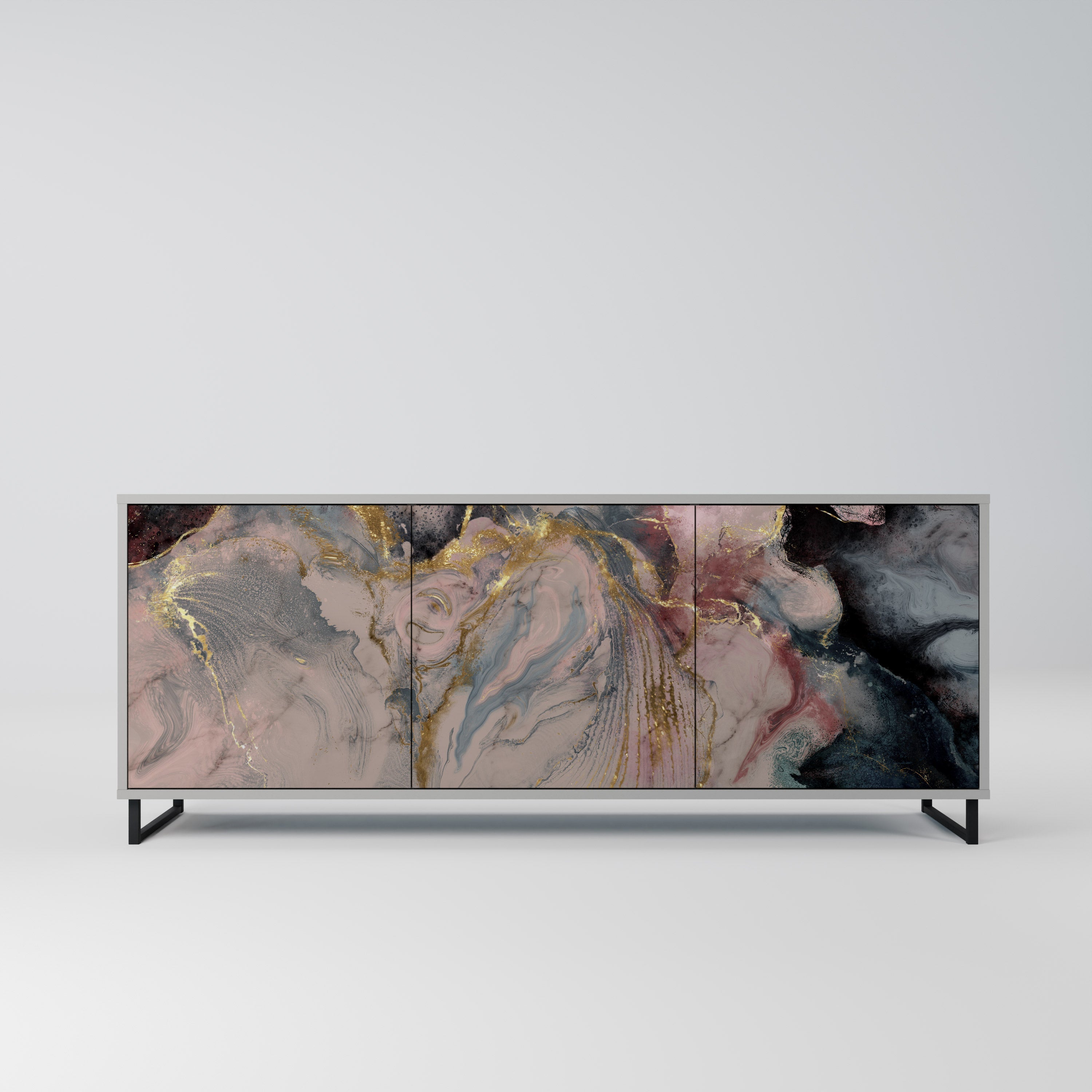 GILDED SWIRLS Sideboard mit 3 Türen in grauem Finish
