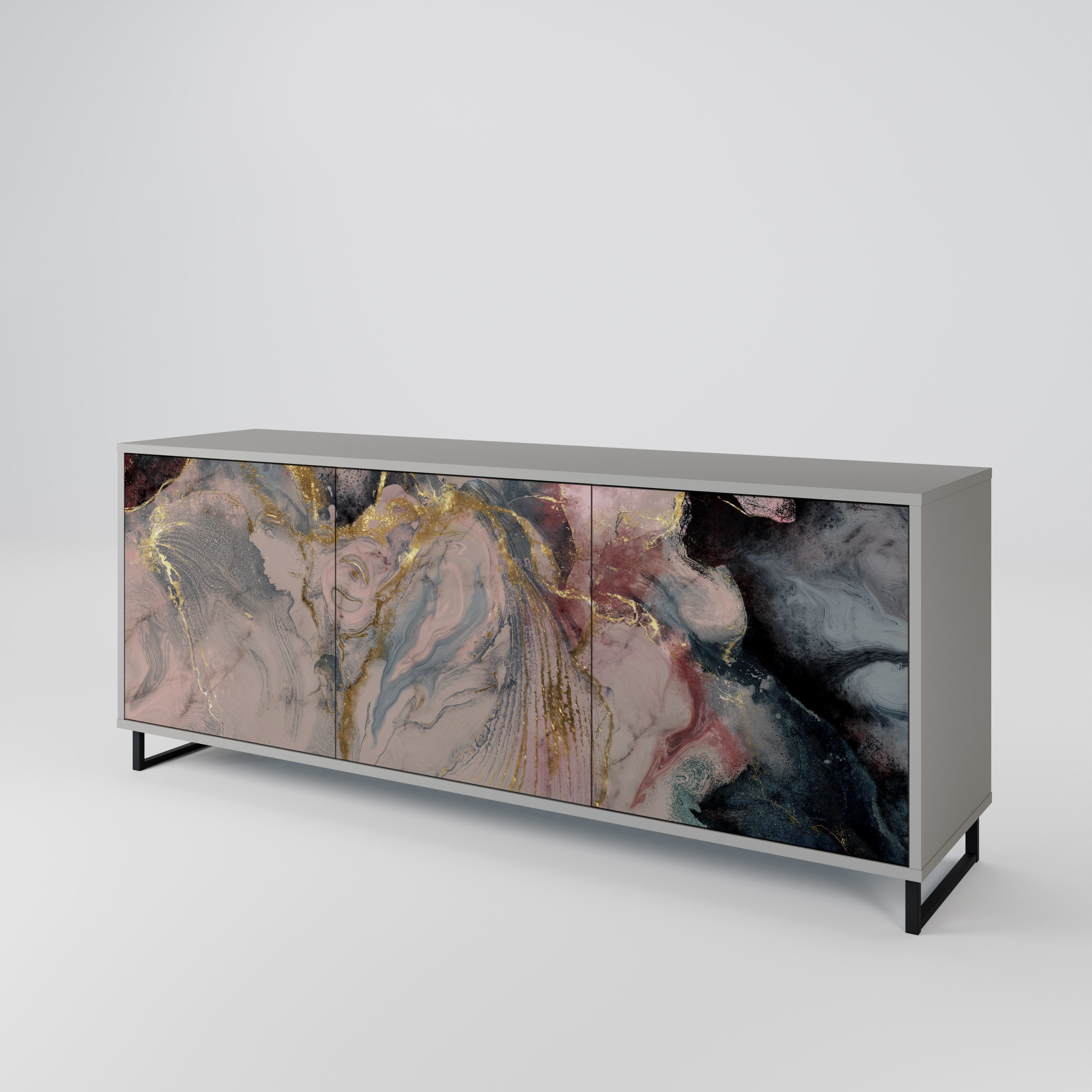 GILDED SWIRLS Sideboard mit 3 Türen in grauem Finish