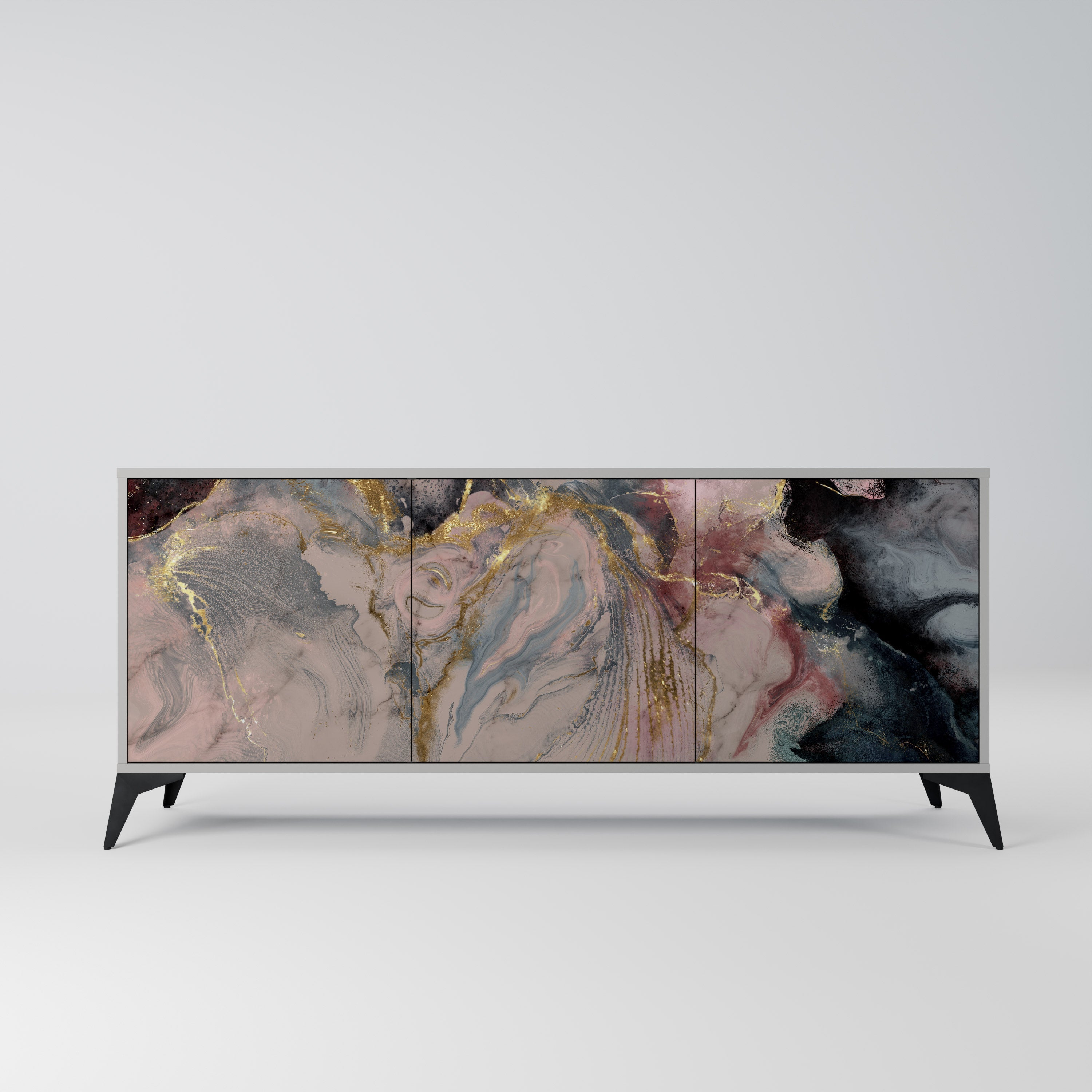 GILDED SWIRLS Sideboard mit 3 Türen in grauem Finish