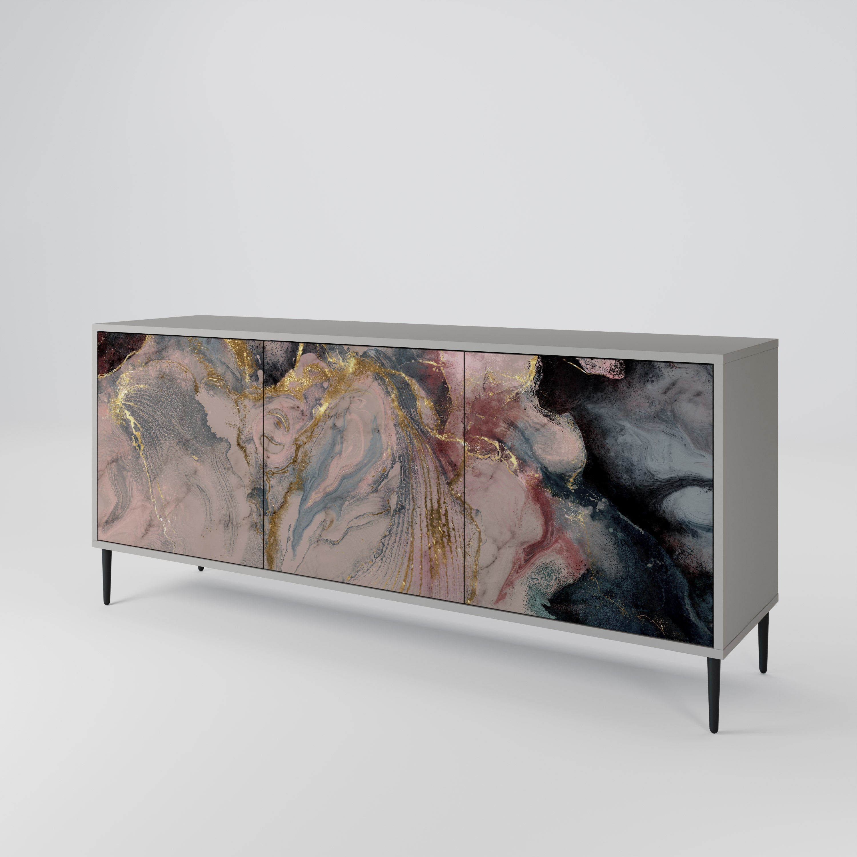 GILDED SWIRLS Sideboard mit 3 Türen in grauem Finish