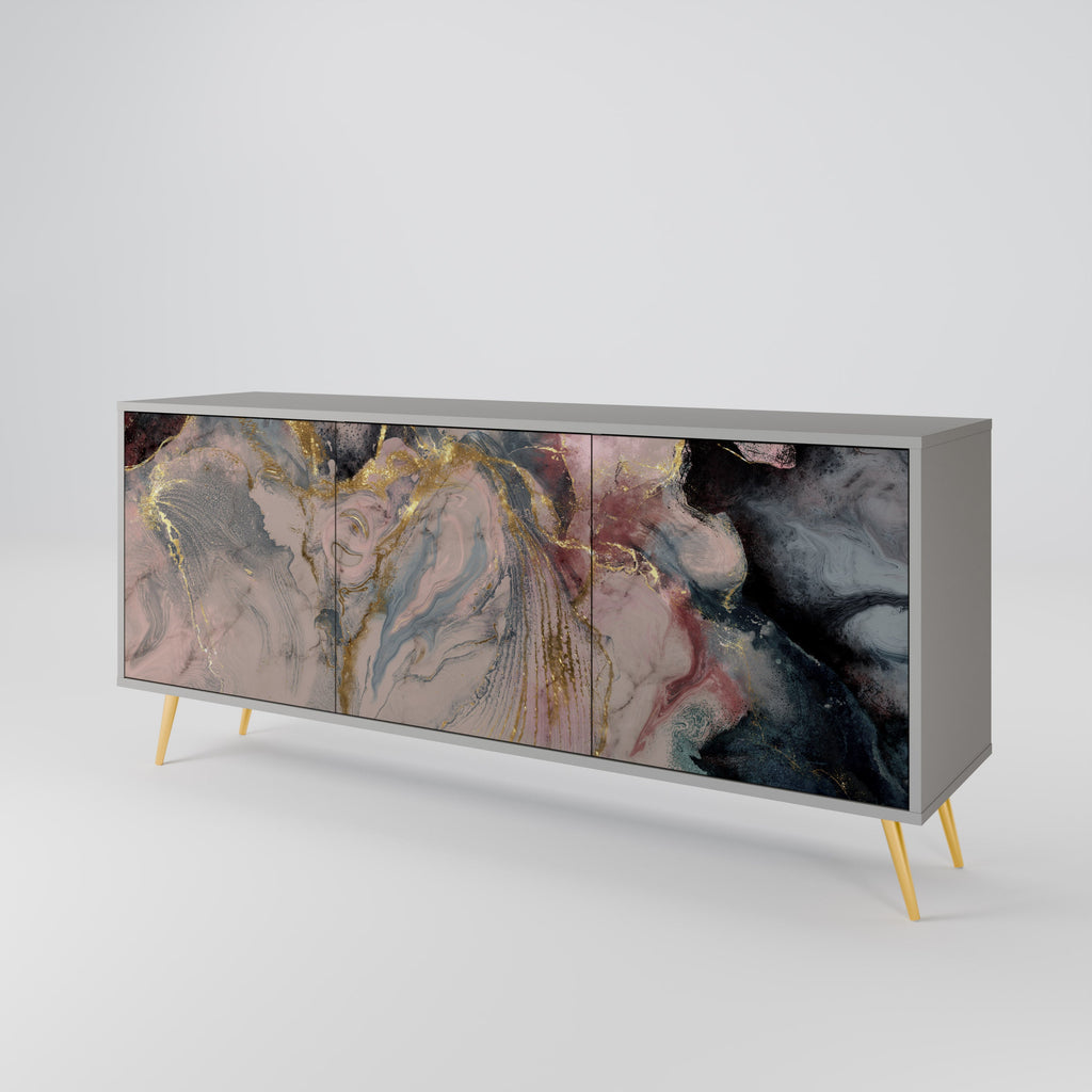 GILDED SWIRLS Sideboard mit 3 Türen in grauem Finish