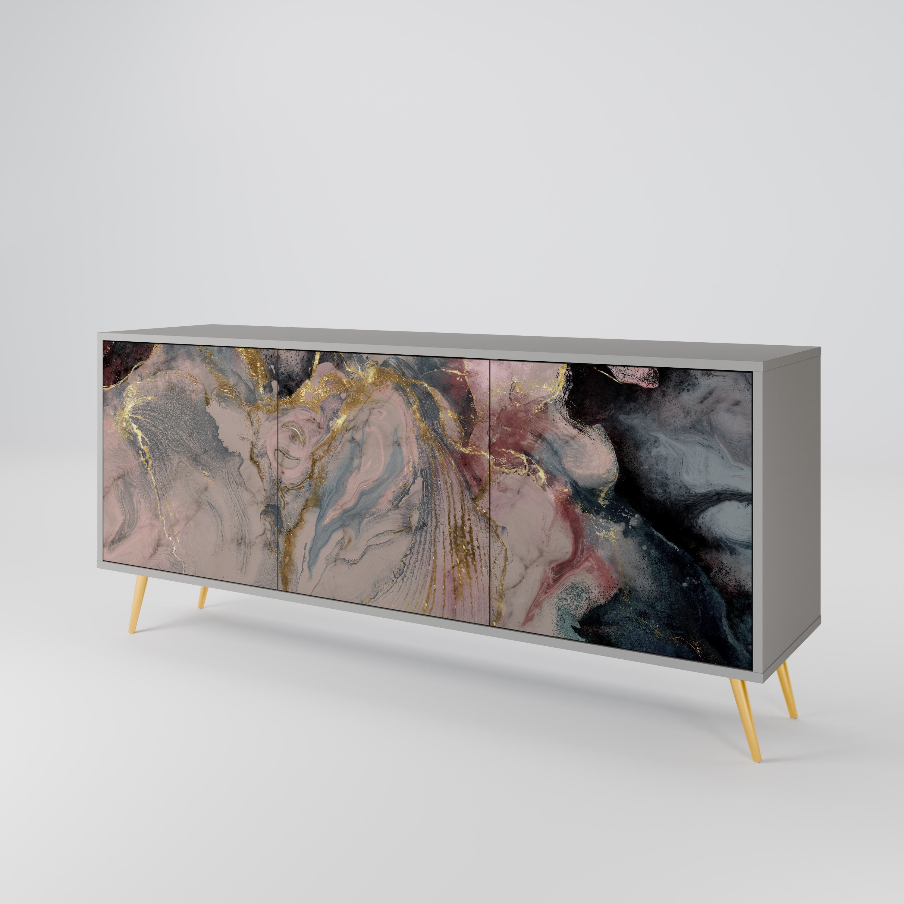 GILDED SWIRLS Sideboard mit 3 Türen in grauem Finish