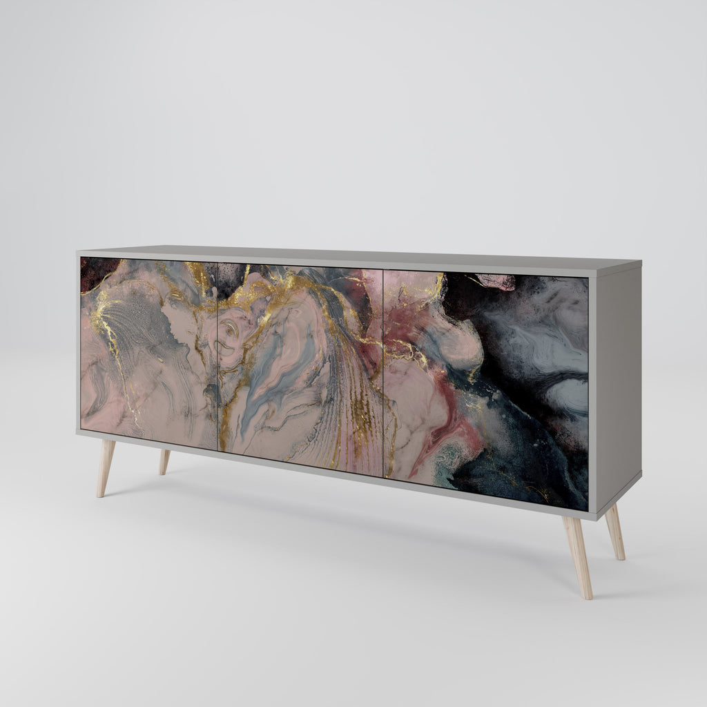 GILDED SWIRLS Sideboard mit 3 Türen in grauem Finish