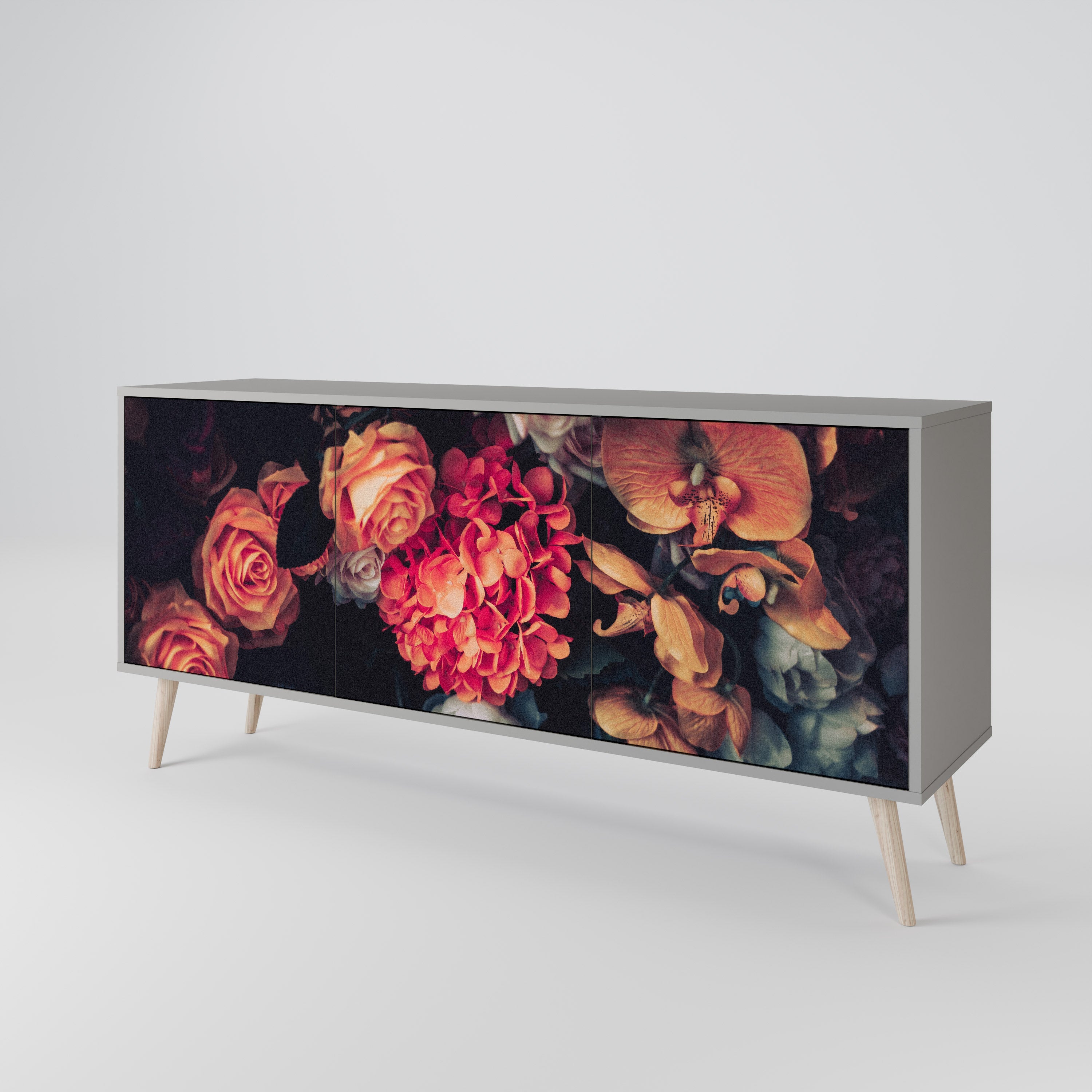 NEVERENDING BLOOM Sideboard mit 3 Türen in grauer Ausführung