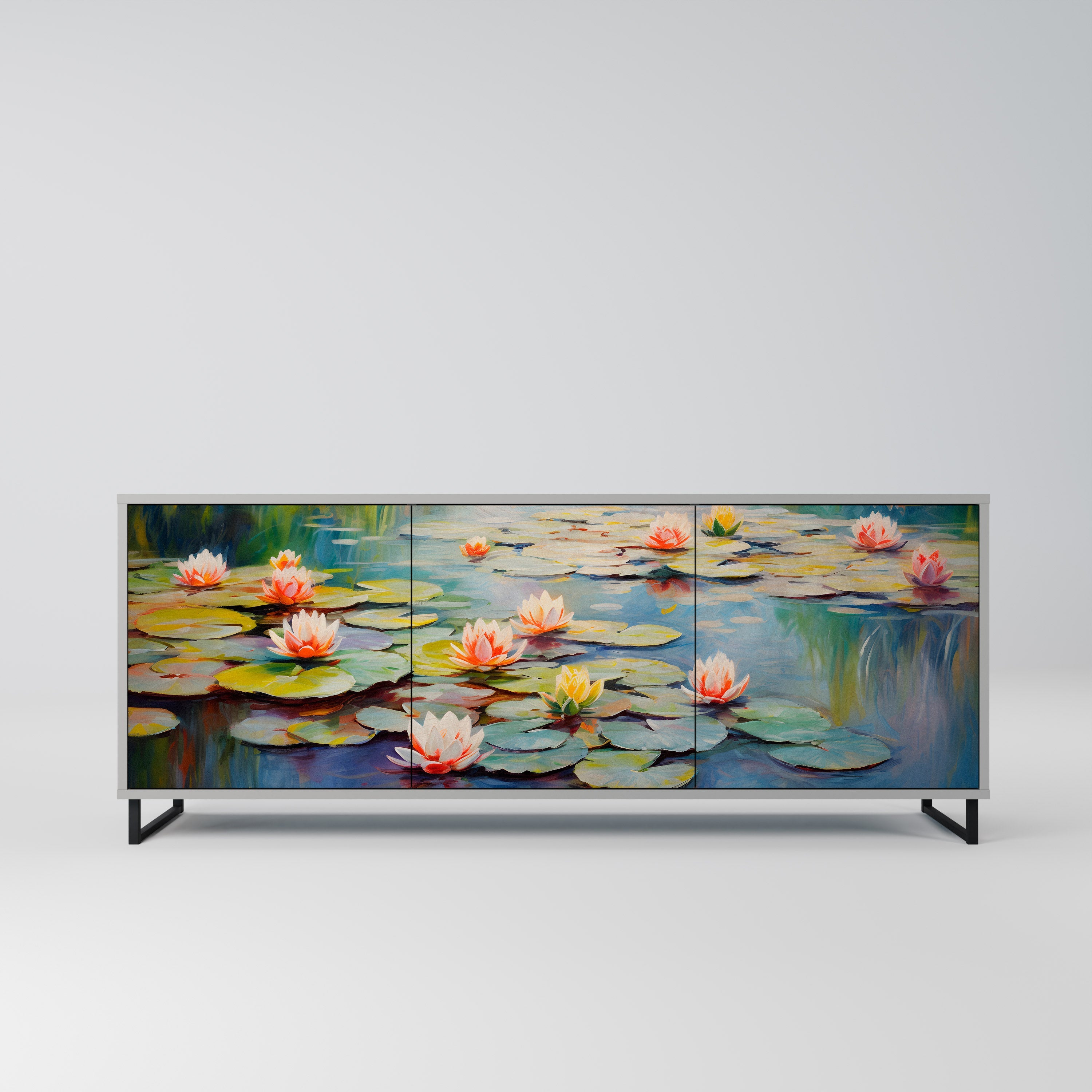 BLOOMING WATERS Sideboard mit 3 Türen in grauem Finish