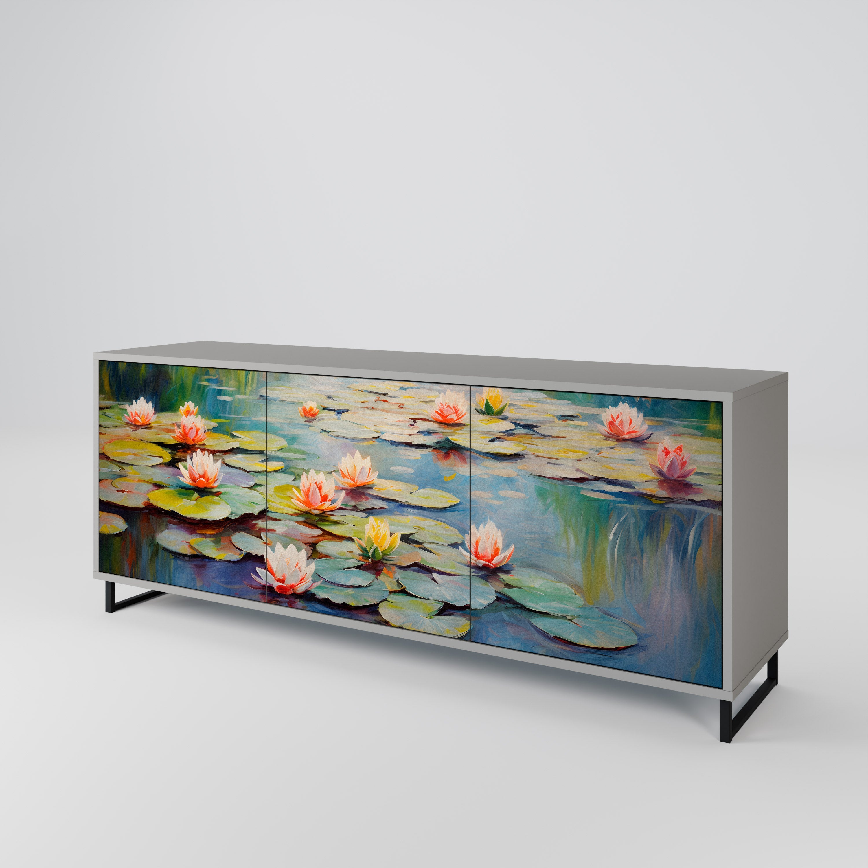 BLOOMING WATERS Sideboard mit 3 Türen in grauem Finish