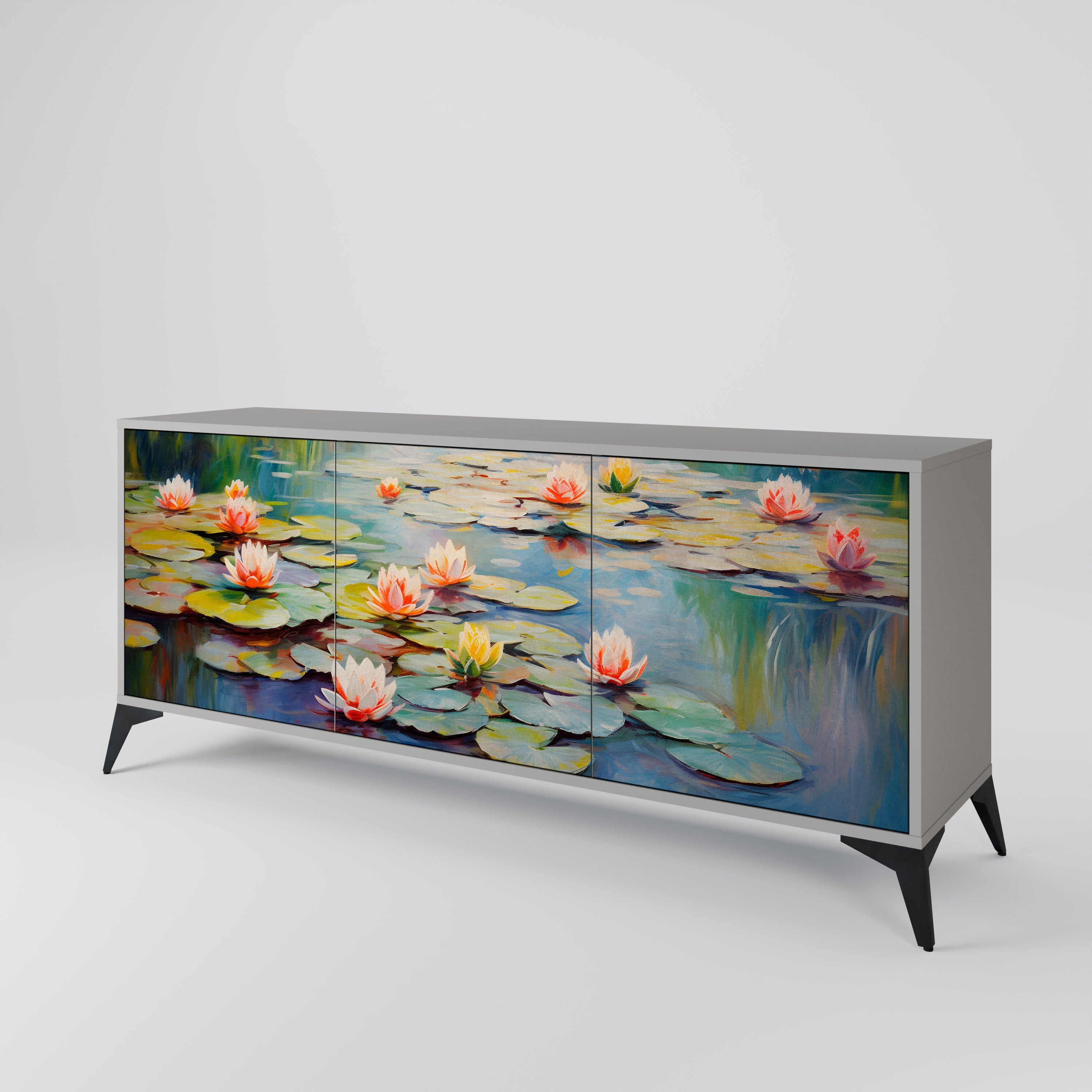 BLOOMING WATERS Sideboard mit 3 Türen in grauem Finish