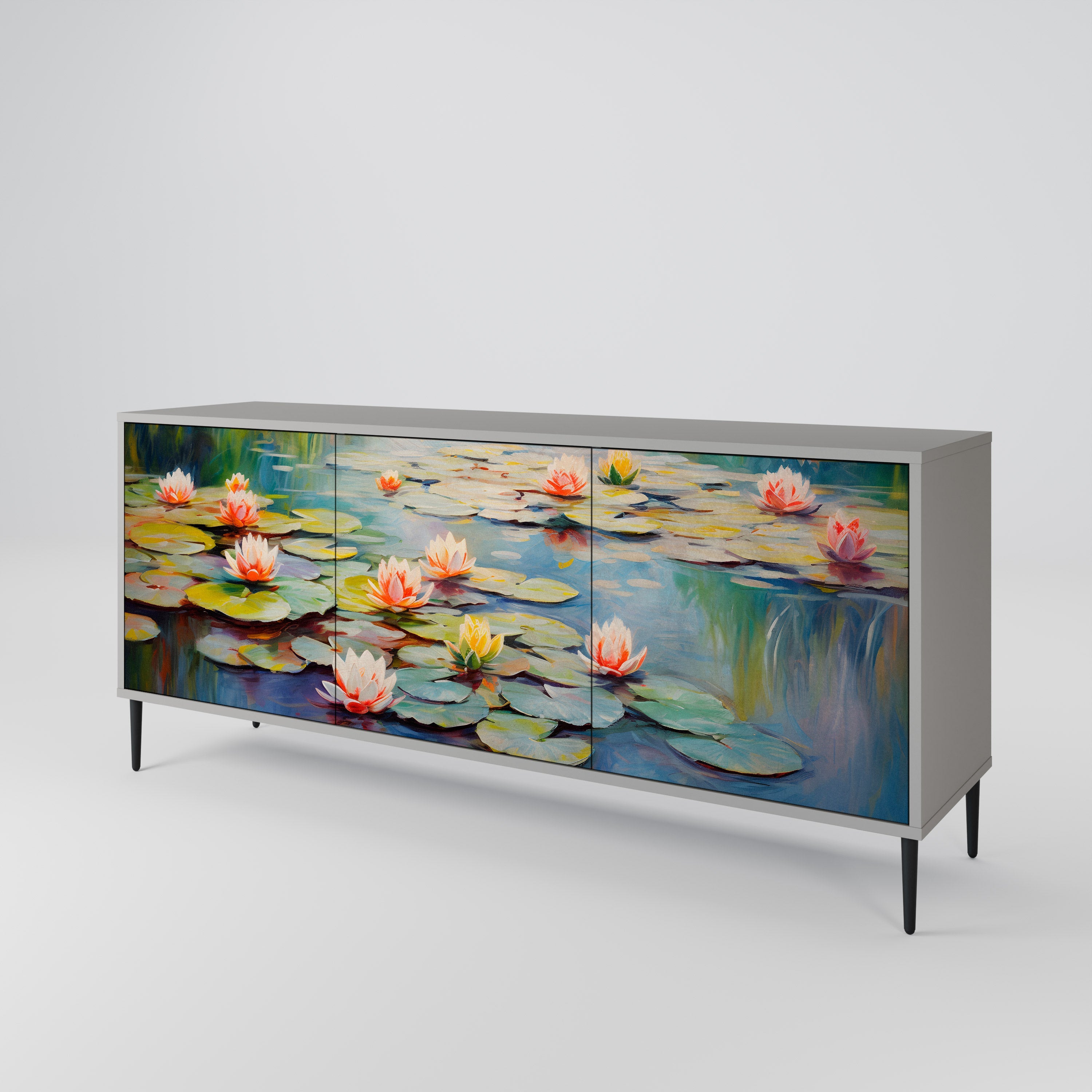 BLOOMING WATERS Sideboard mit 3 Türen in grauem Finish