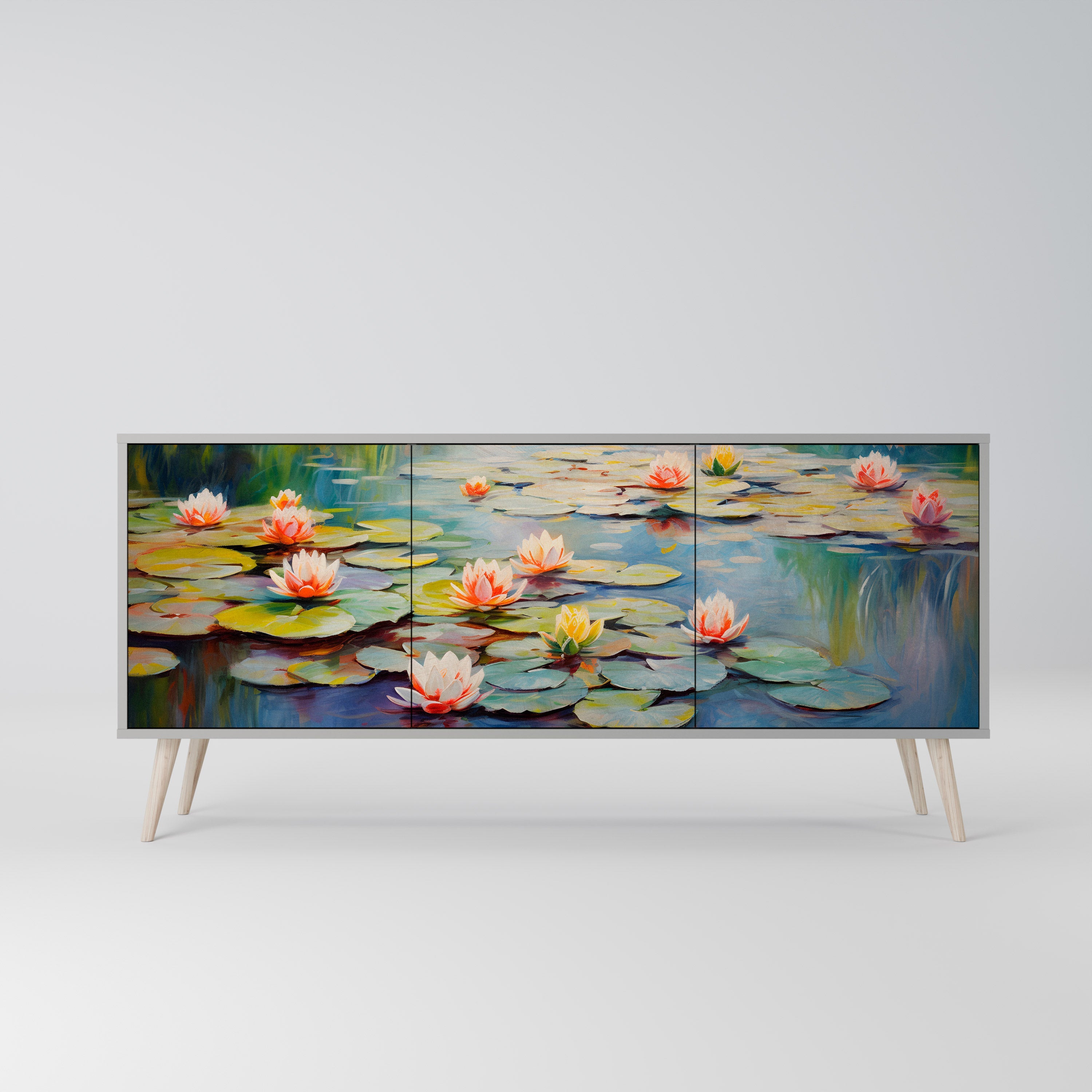 BLOOMING WATERS Sideboard mit 3 Türen in grauem Finish