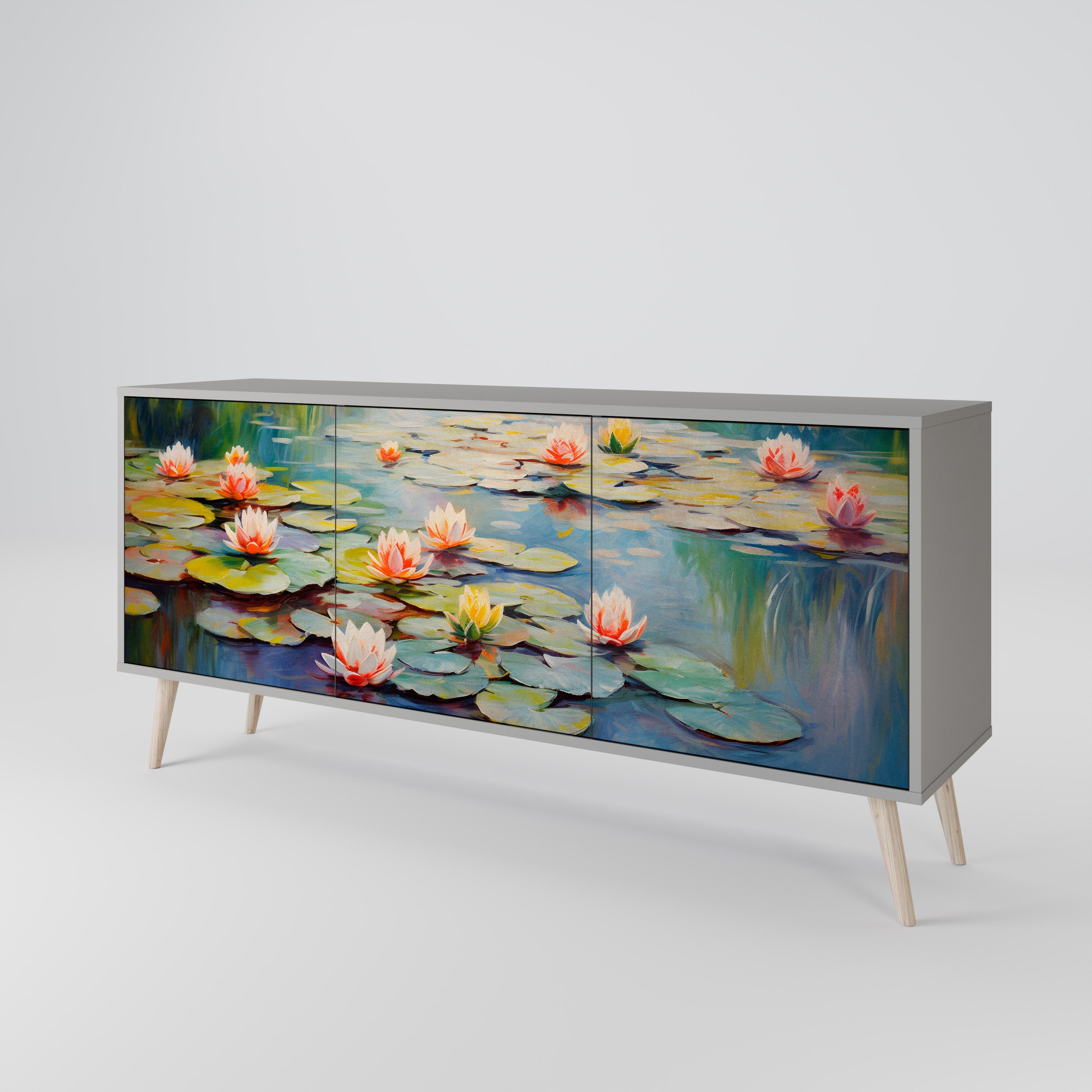BLOOMING WATERS Sideboard mit 3 Türen in grauem Finish