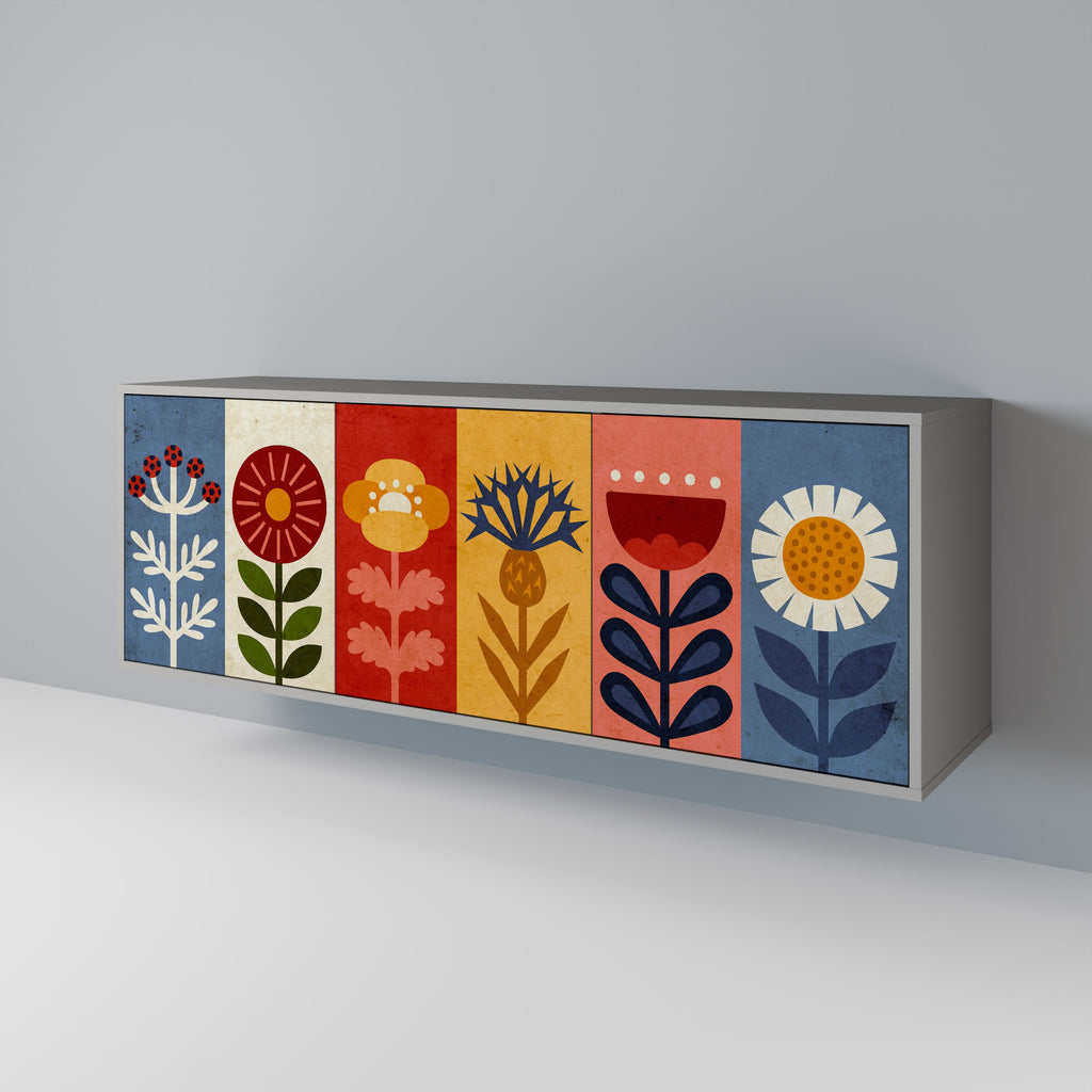 SCANDIC FLOWERET 3-türiges Sideboard in grauer Ausführung