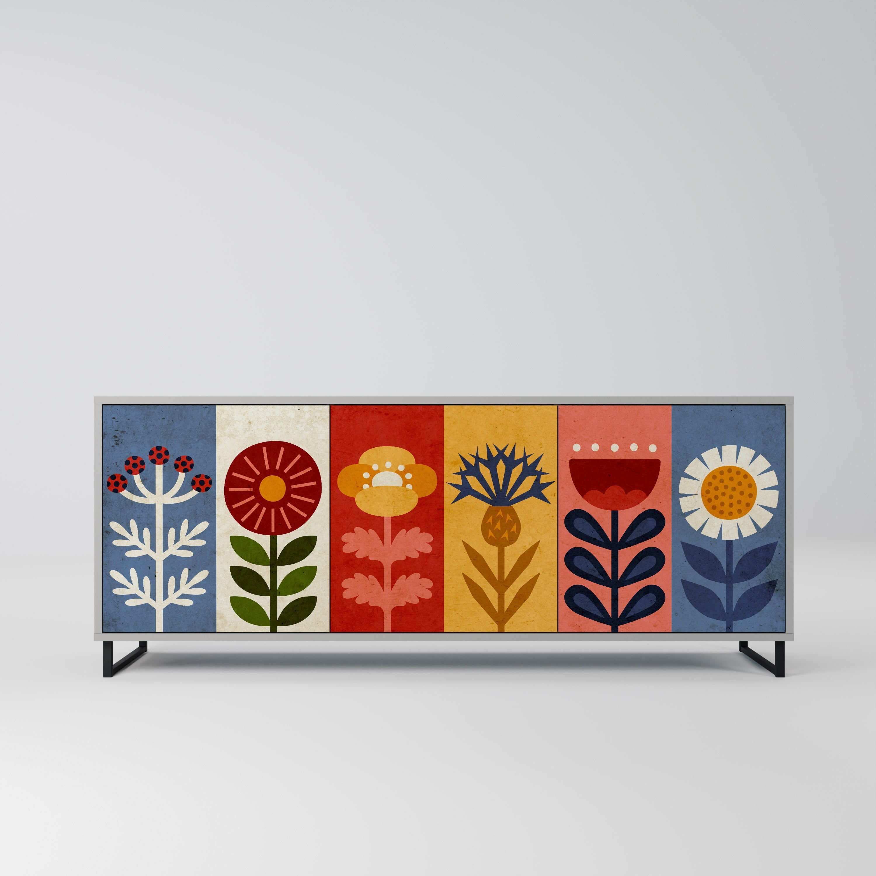 SCANDIC FLOWERET 3-türiges Sideboard in grauer Ausführung