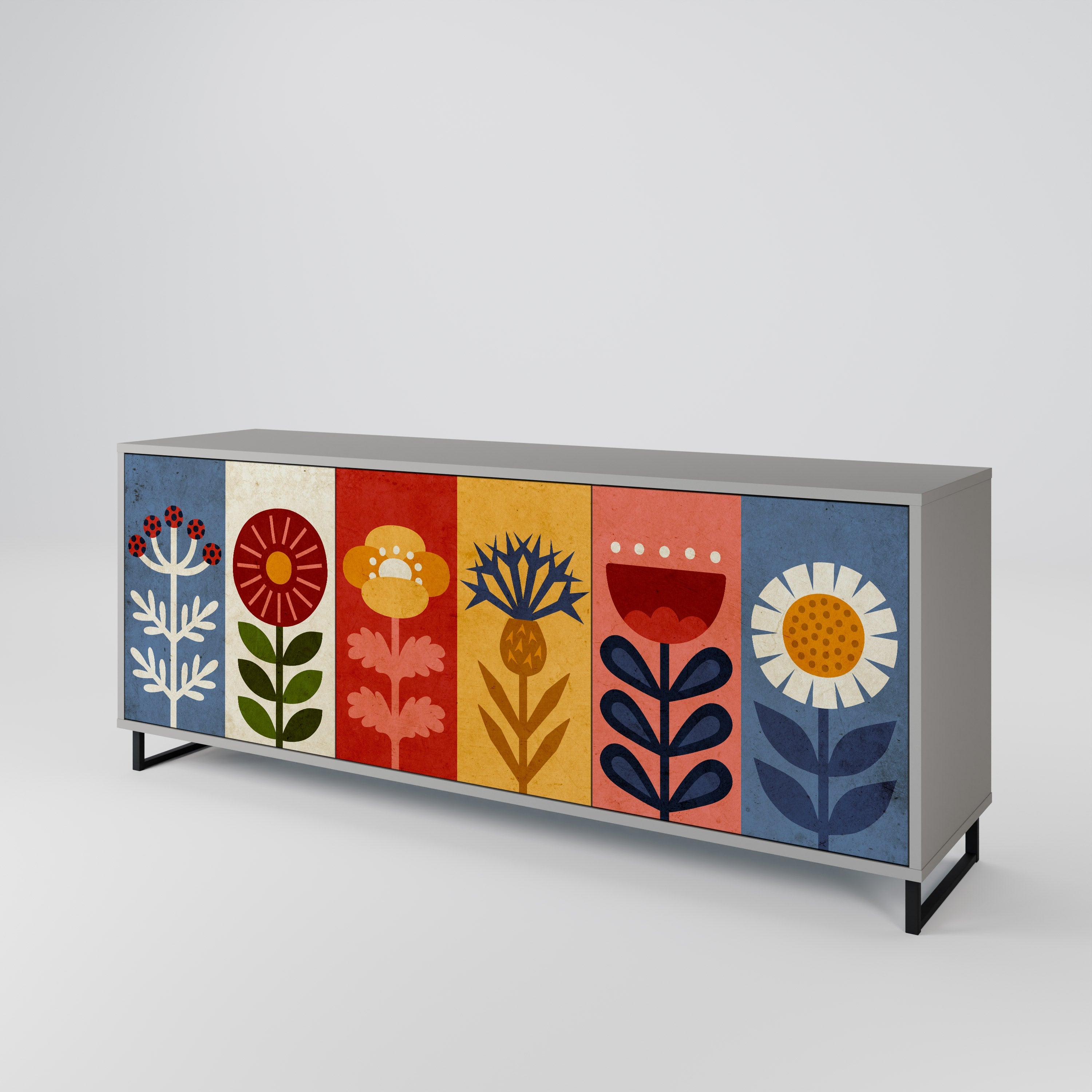 SCANDIC FLOWERET 3-türiges Sideboard in grauer Ausführung