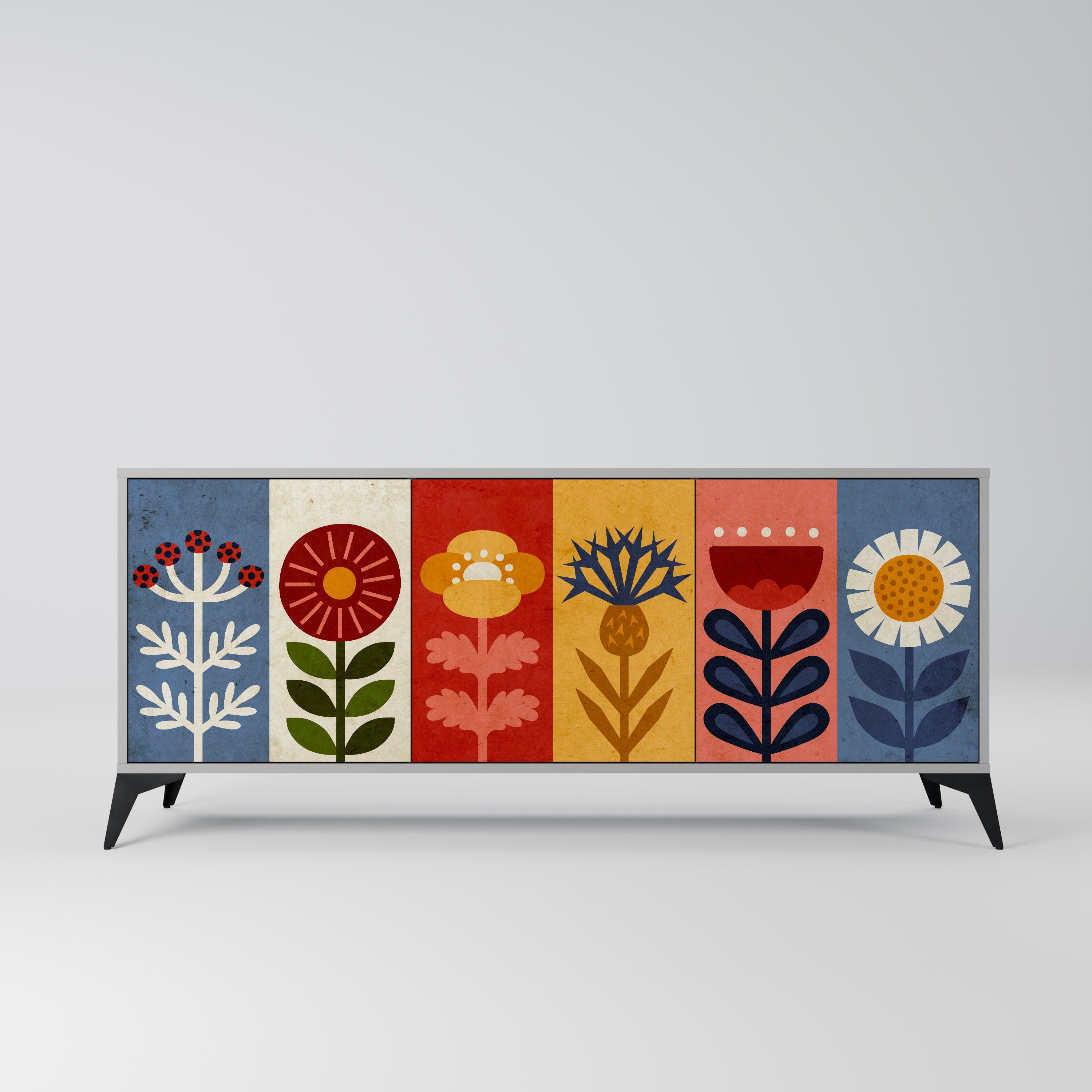 SCANDIC FLOWERET 3-türiges Sideboard in grauer Ausführung