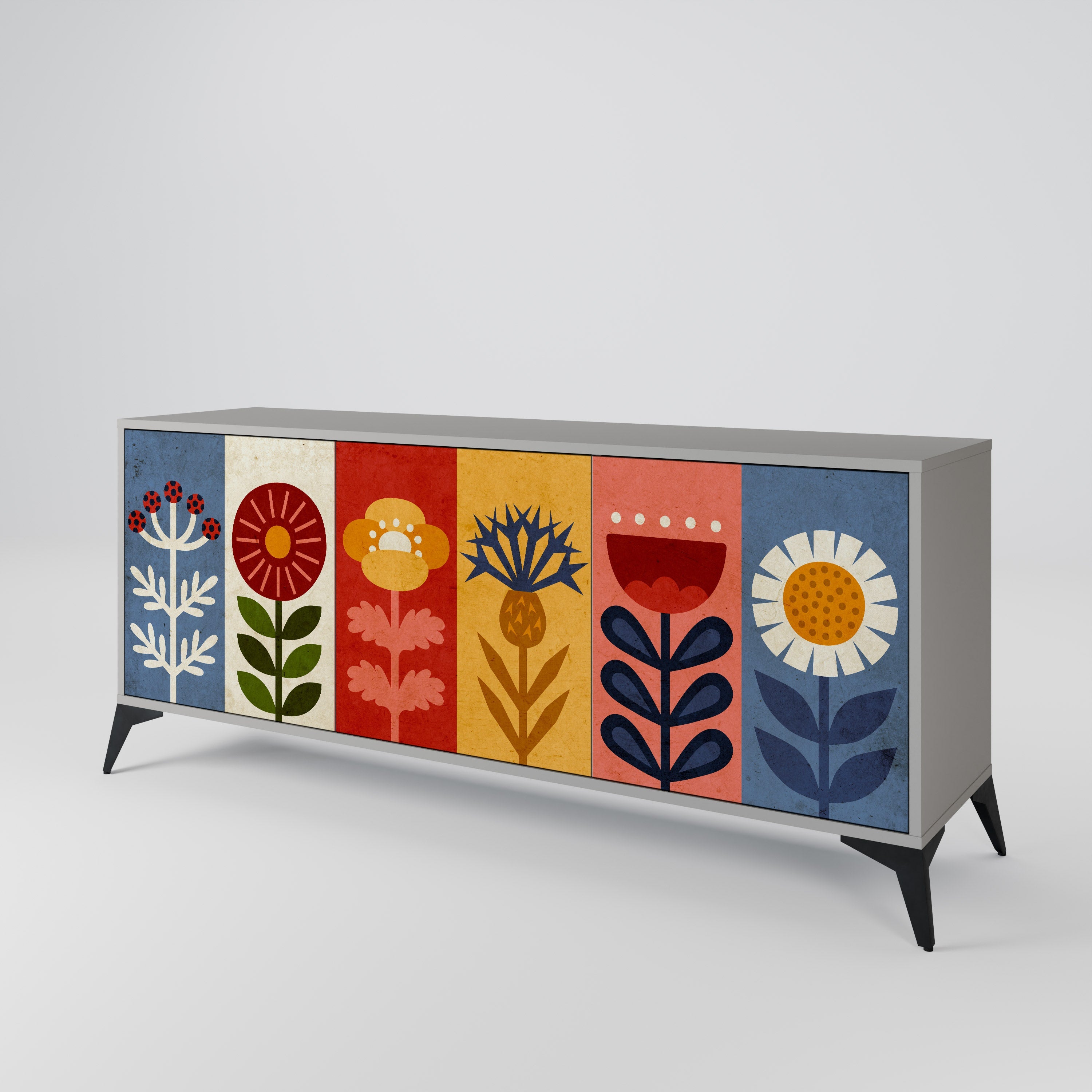 SCANDIC FLOWERET 3-türiges Sideboard in grauer Ausführung