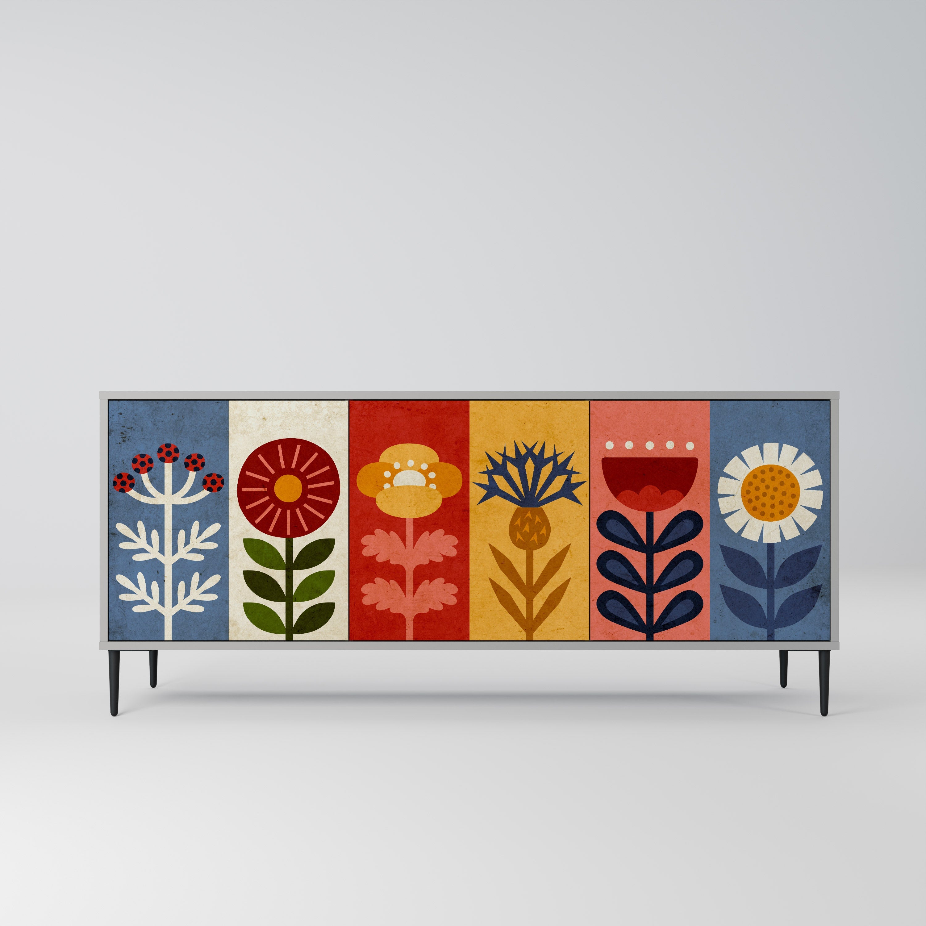 SCANDIC FLOWERET 3-türiges Sideboard in grauer Ausführung