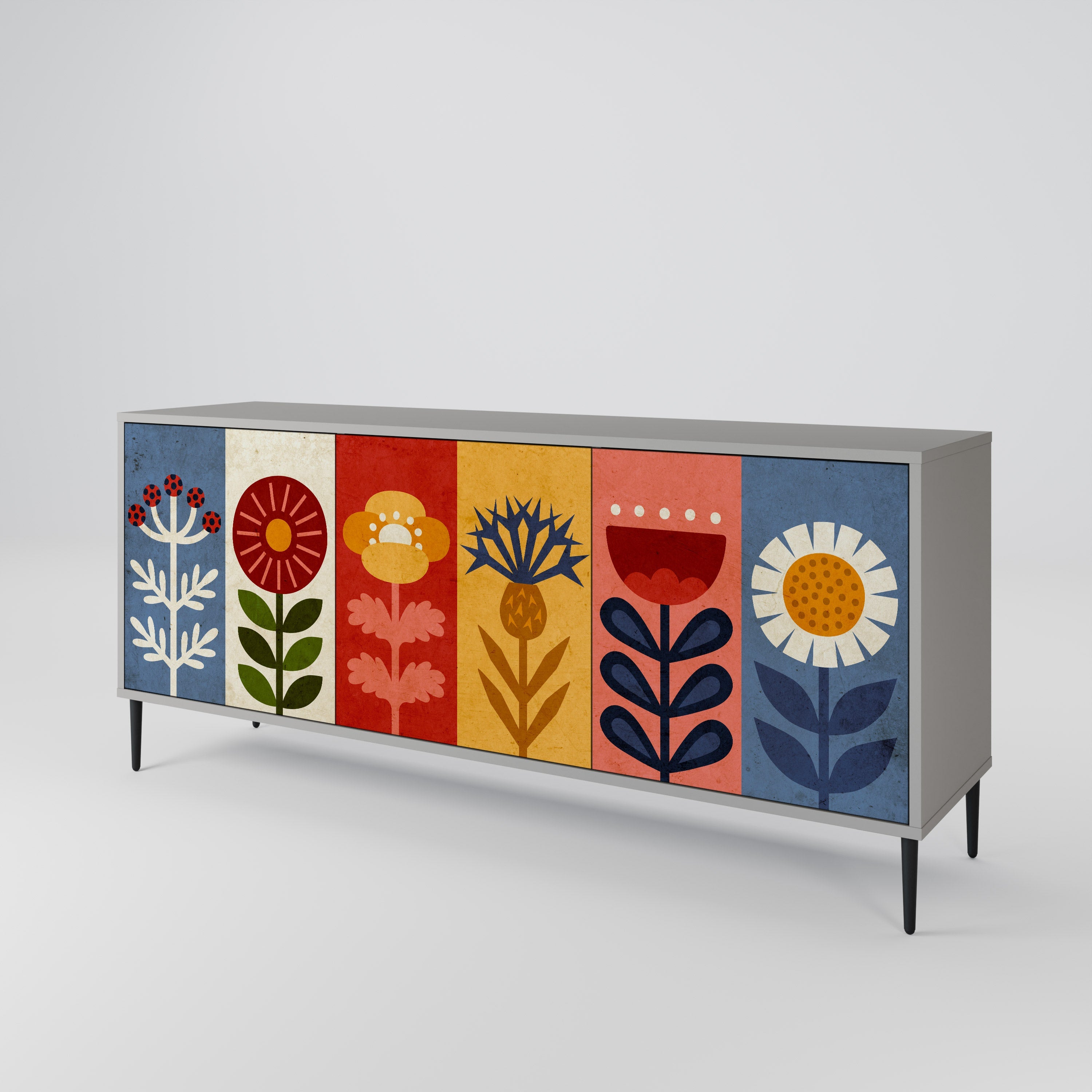 SCANDIC FLOWERET 3-türiges Sideboard in grauer Ausführung