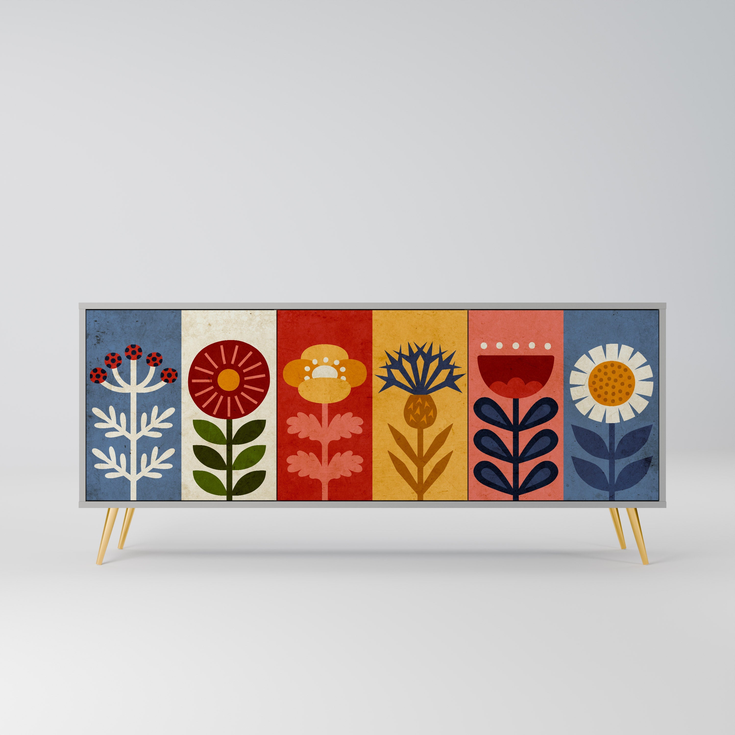 SCANDIC FLOWERET 3-türiges Sideboard in grauer Ausführung