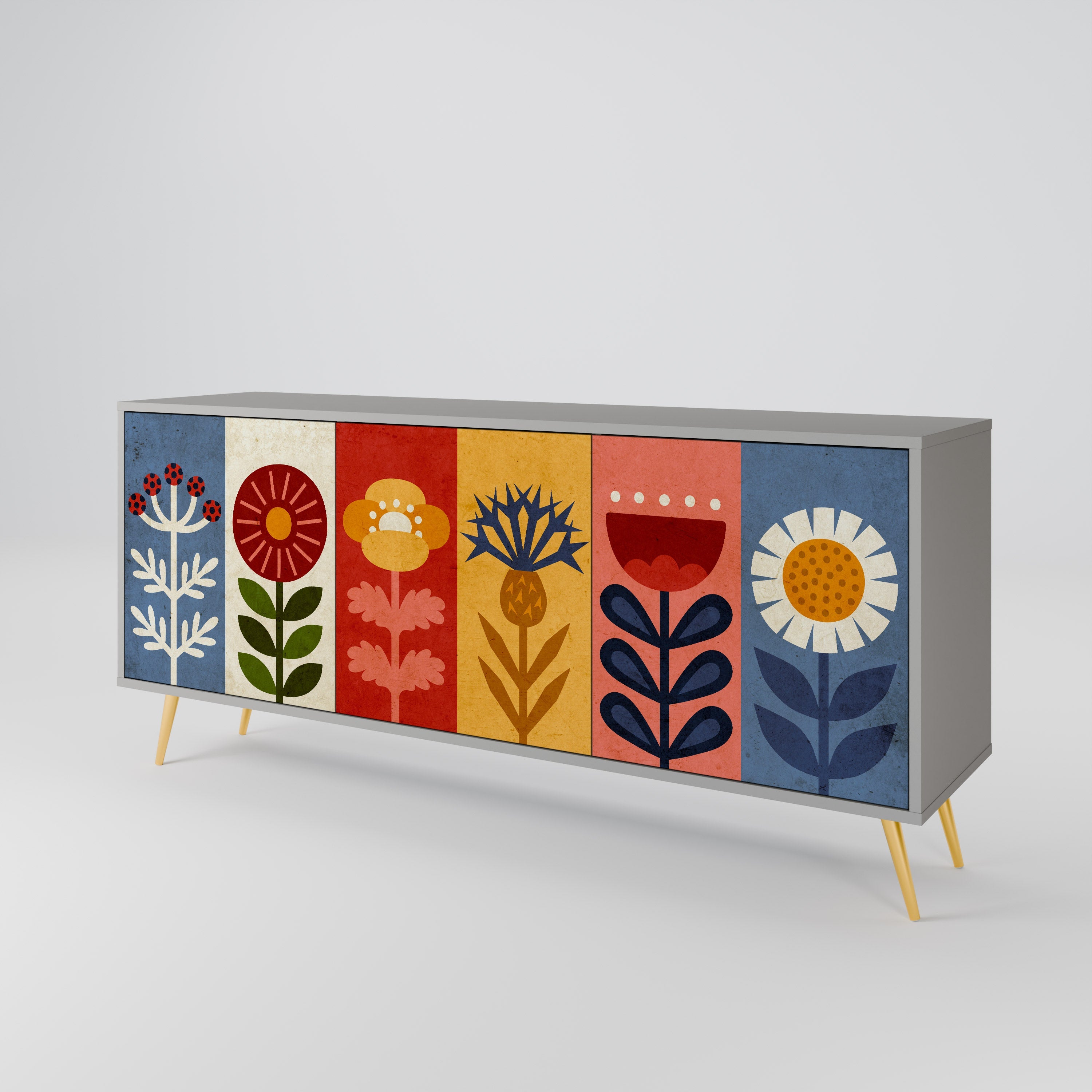 SCANDIC FLOWERET 3-türiges Sideboard in grauer Ausführung