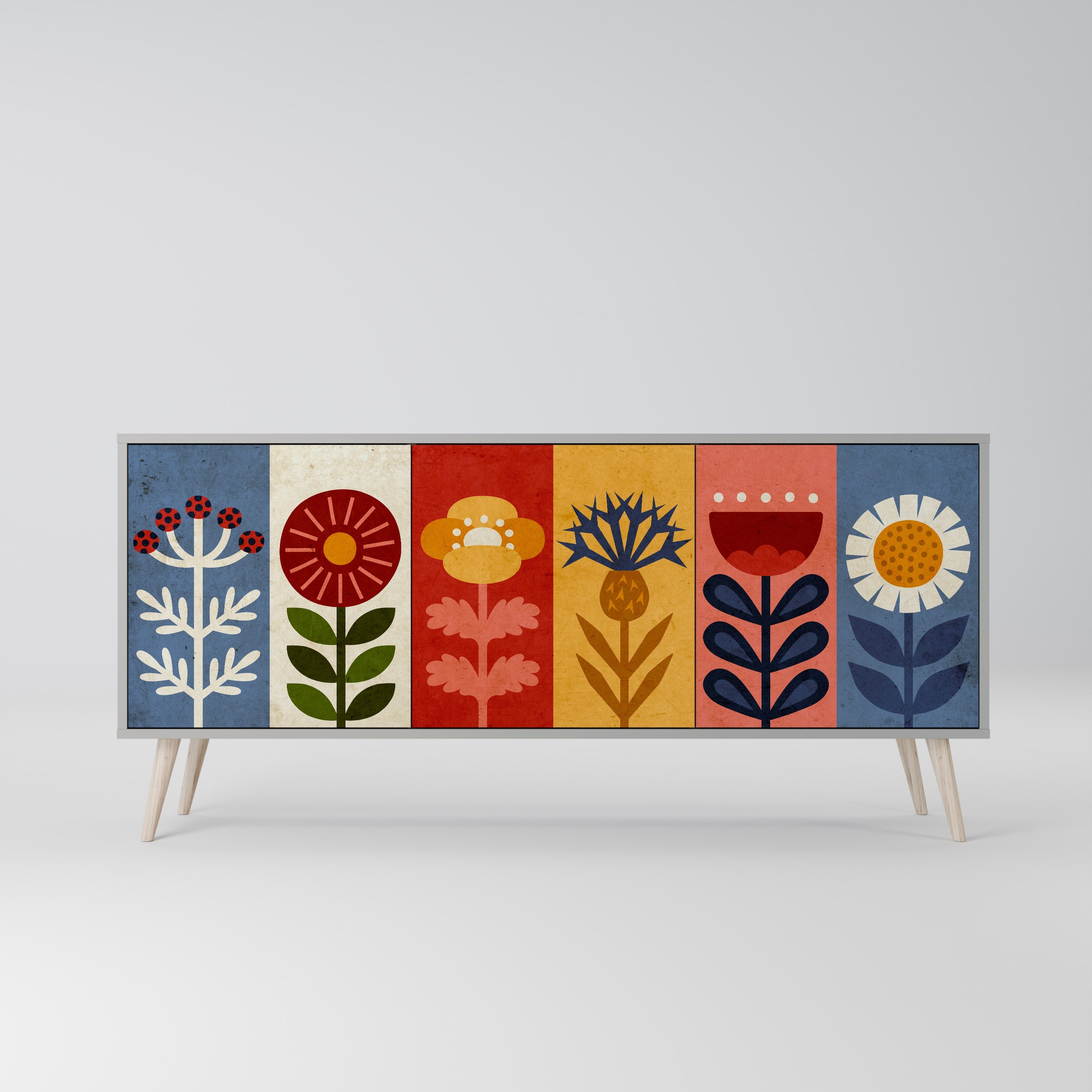 SCANDIC FLOWERET 3-türiges Sideboard in grauer Ausführung
