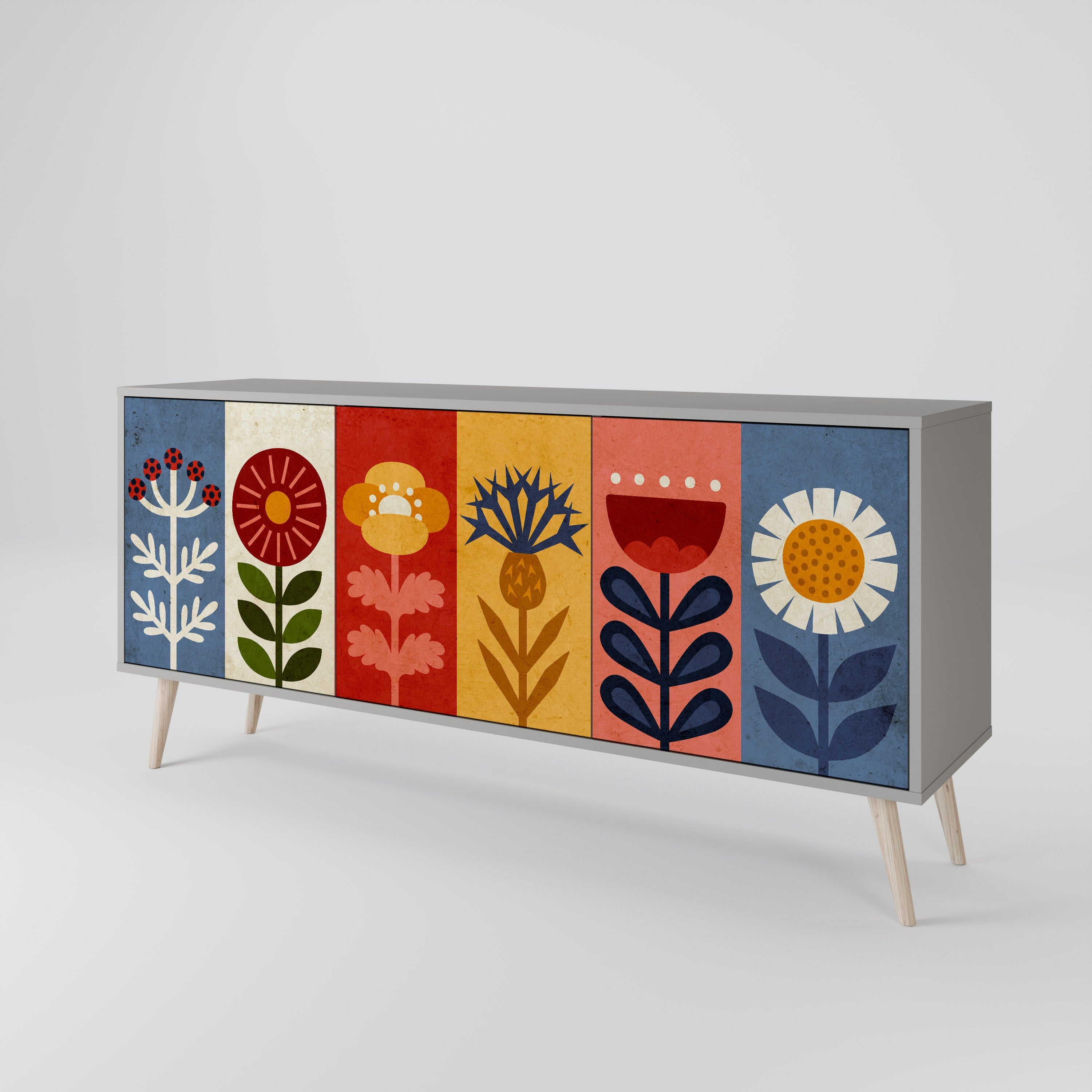 SCANDIC FLOWERET 3-türiges Sideboard in grauer Ausführung