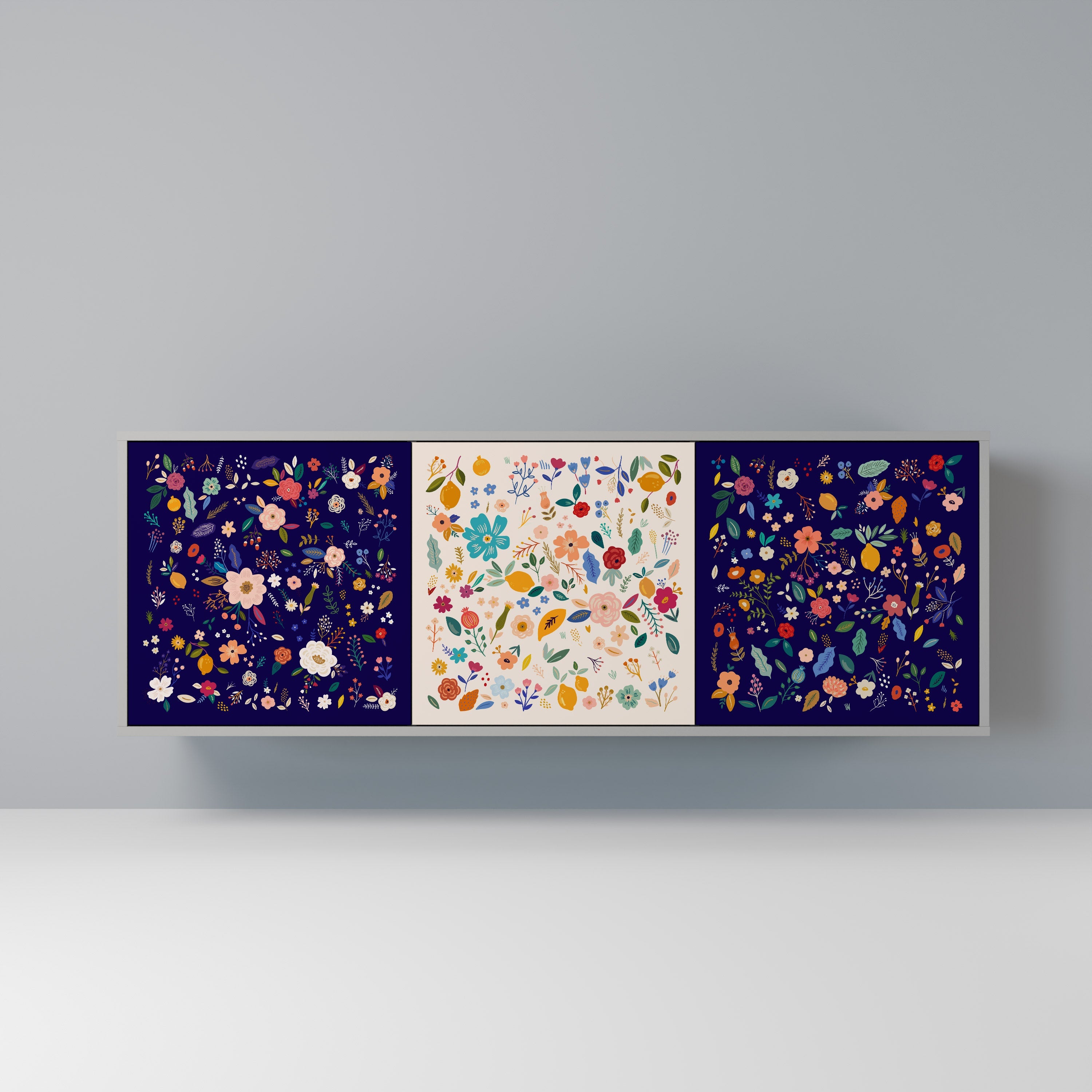 FLORAL COMBINATION 3-türiges Sideboard in grauem Finish