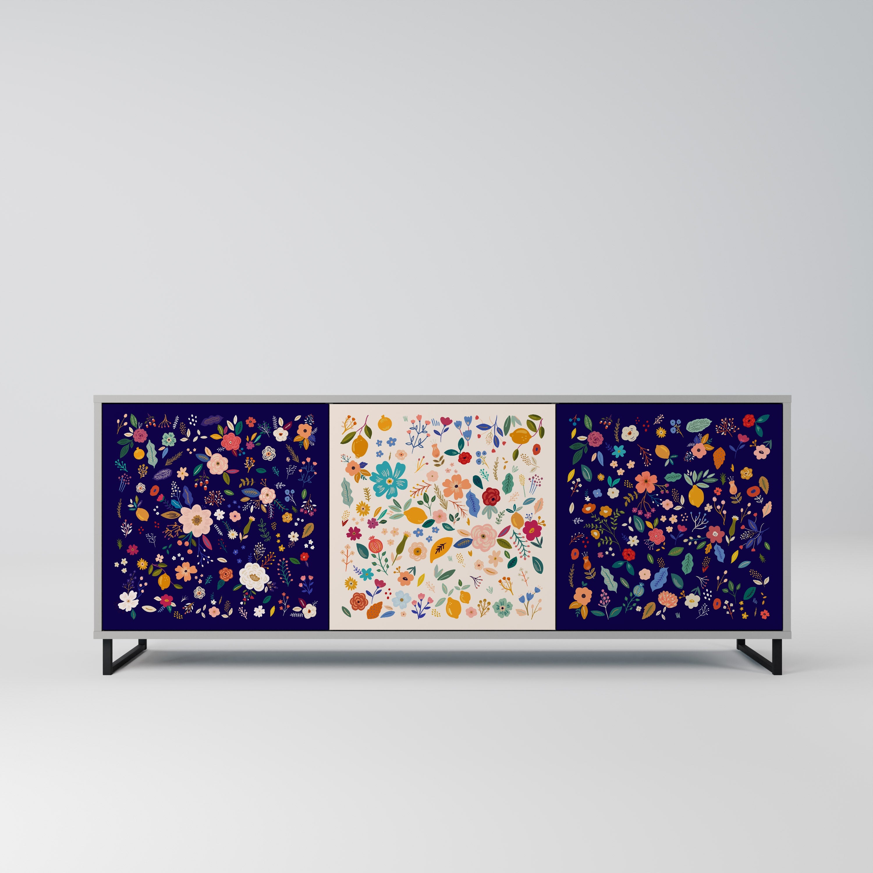 FLORAL COMBINATION 3-türiges Sideboard in grauem Finish