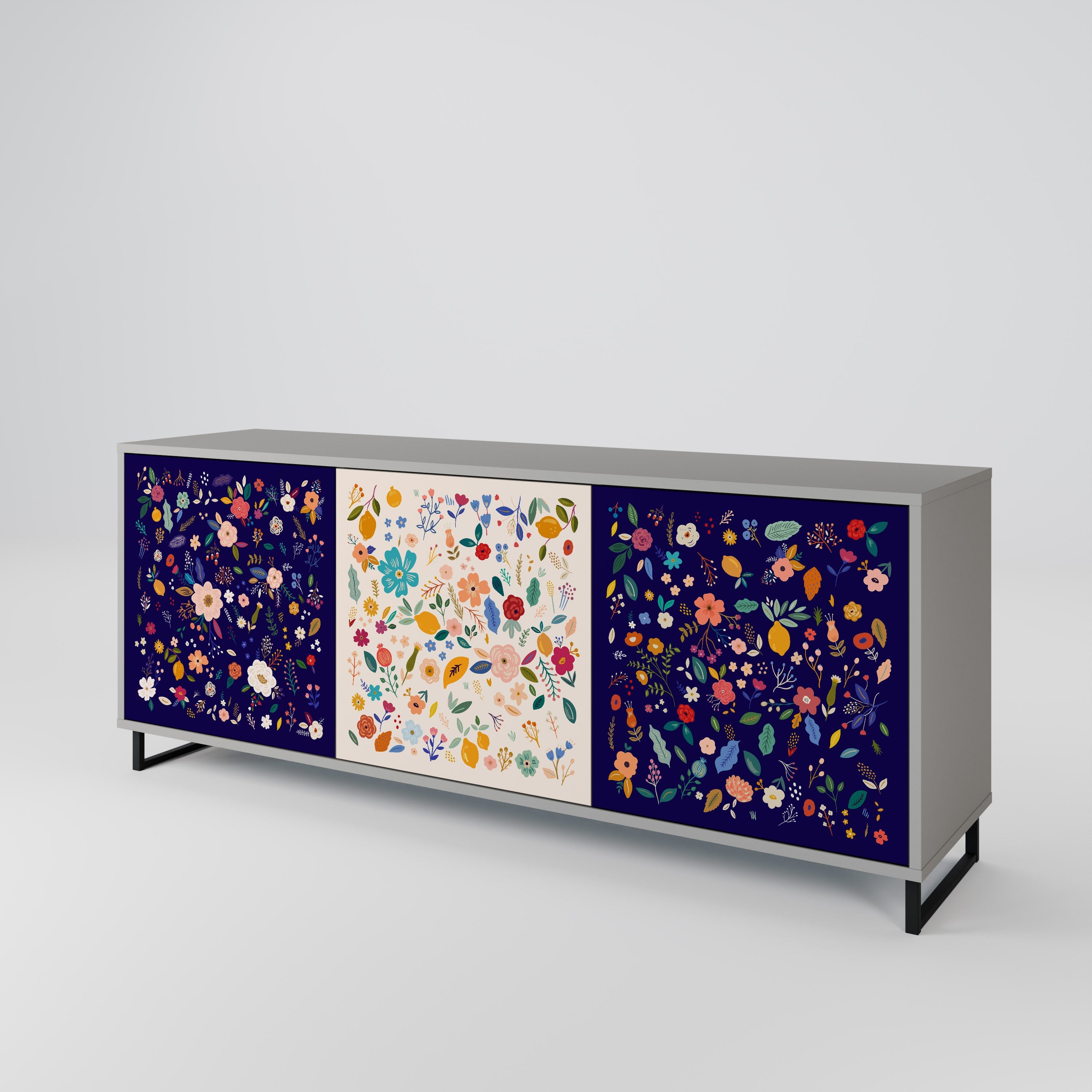 FLORAL COMBINATION 3-türiges Sideboard in grauem Finish