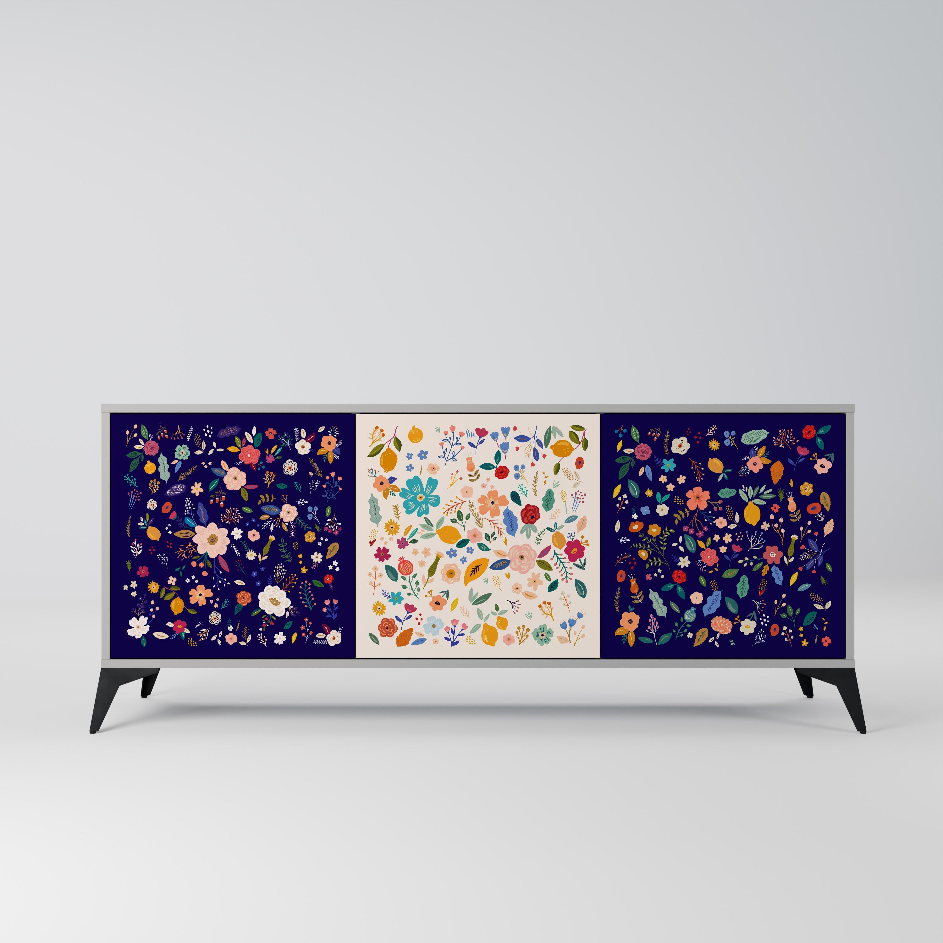 FLORAL COMBINATION 3-türiges Sideboard in grauem Finish