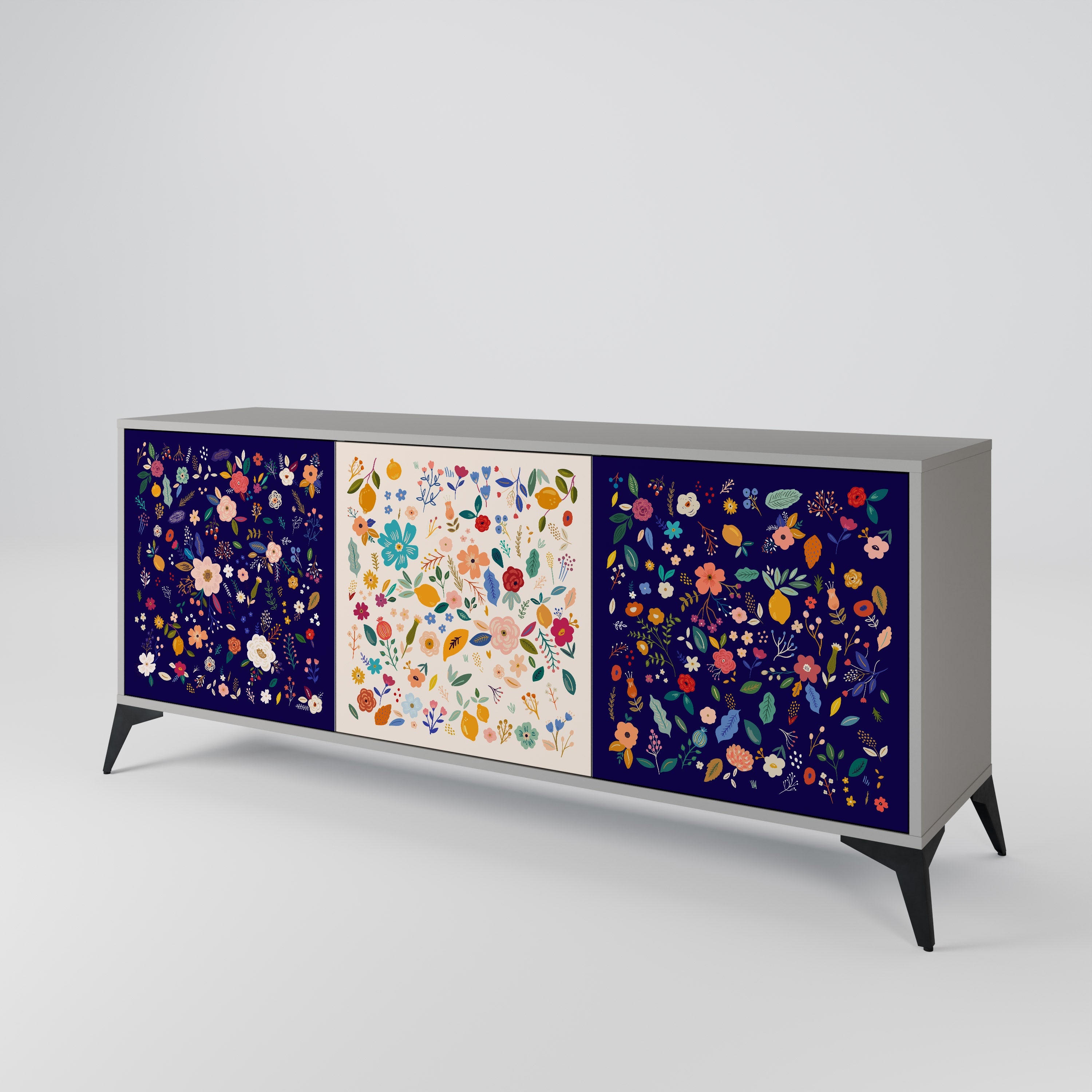 FLORAL COMBINATION 3-türiges Sideboard in grauem Finish