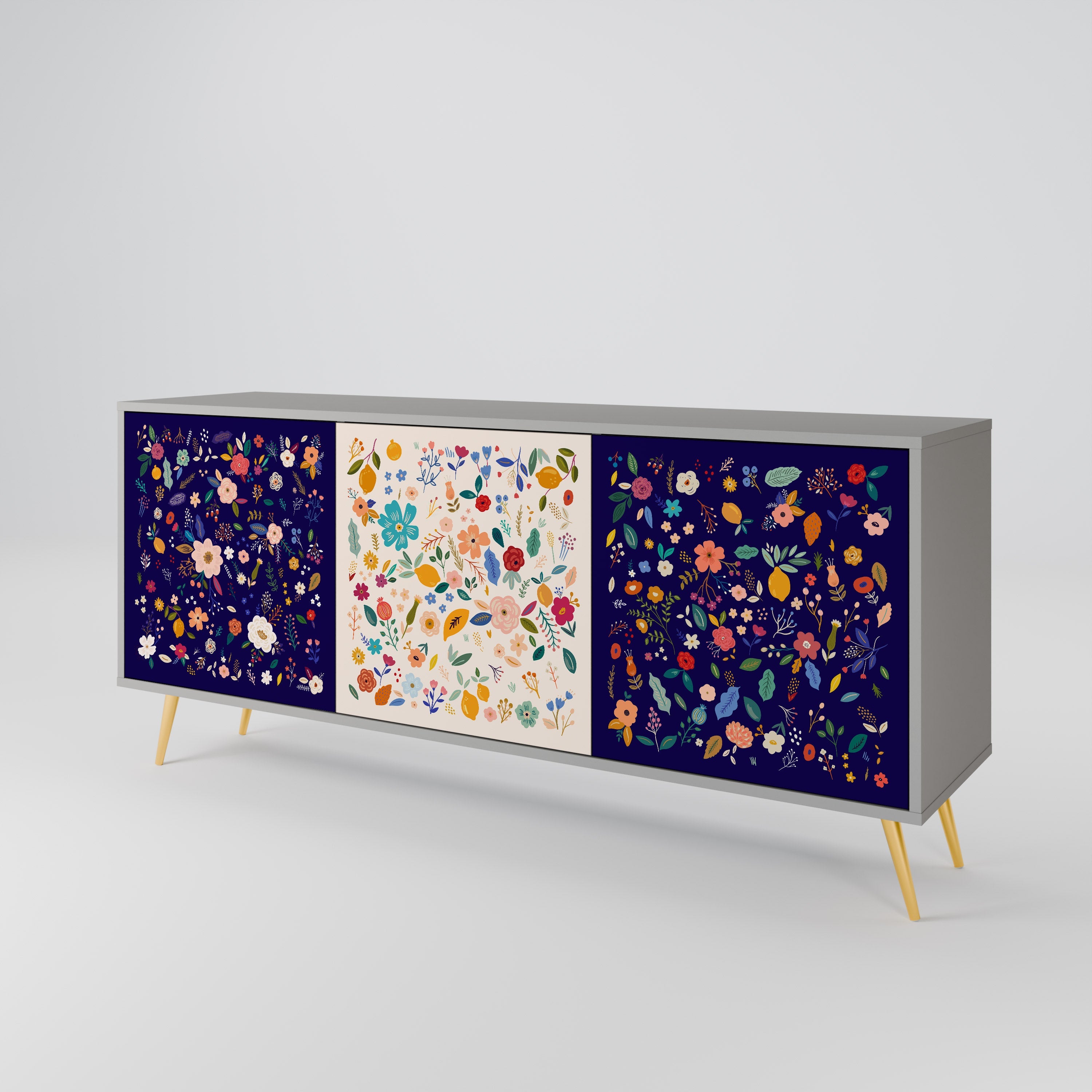 FLORAL COMBINATION 3-türiges Sideboard in grauem Finish