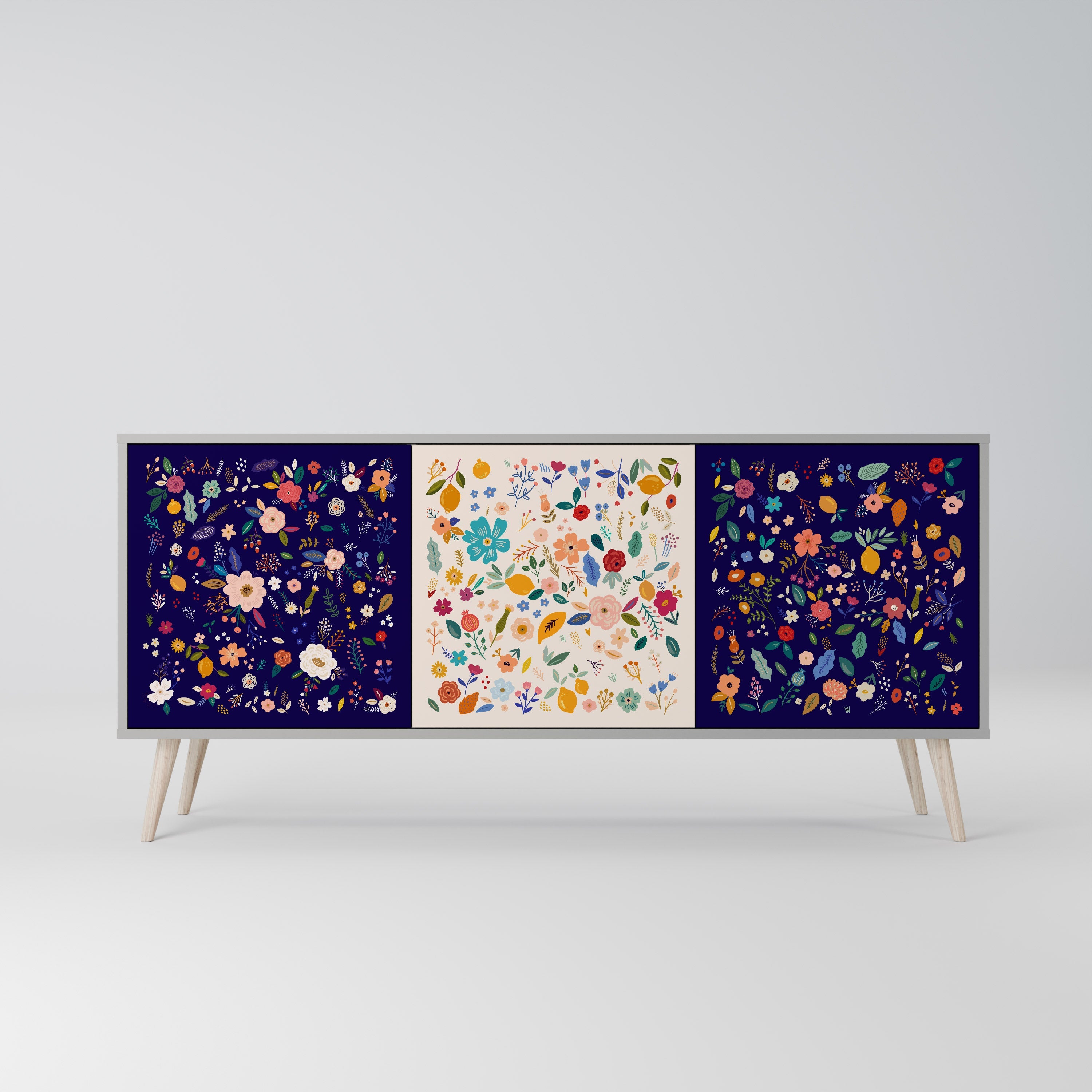 FLORAL COMBINATION 3-türiges Sideboard in grauem Finish