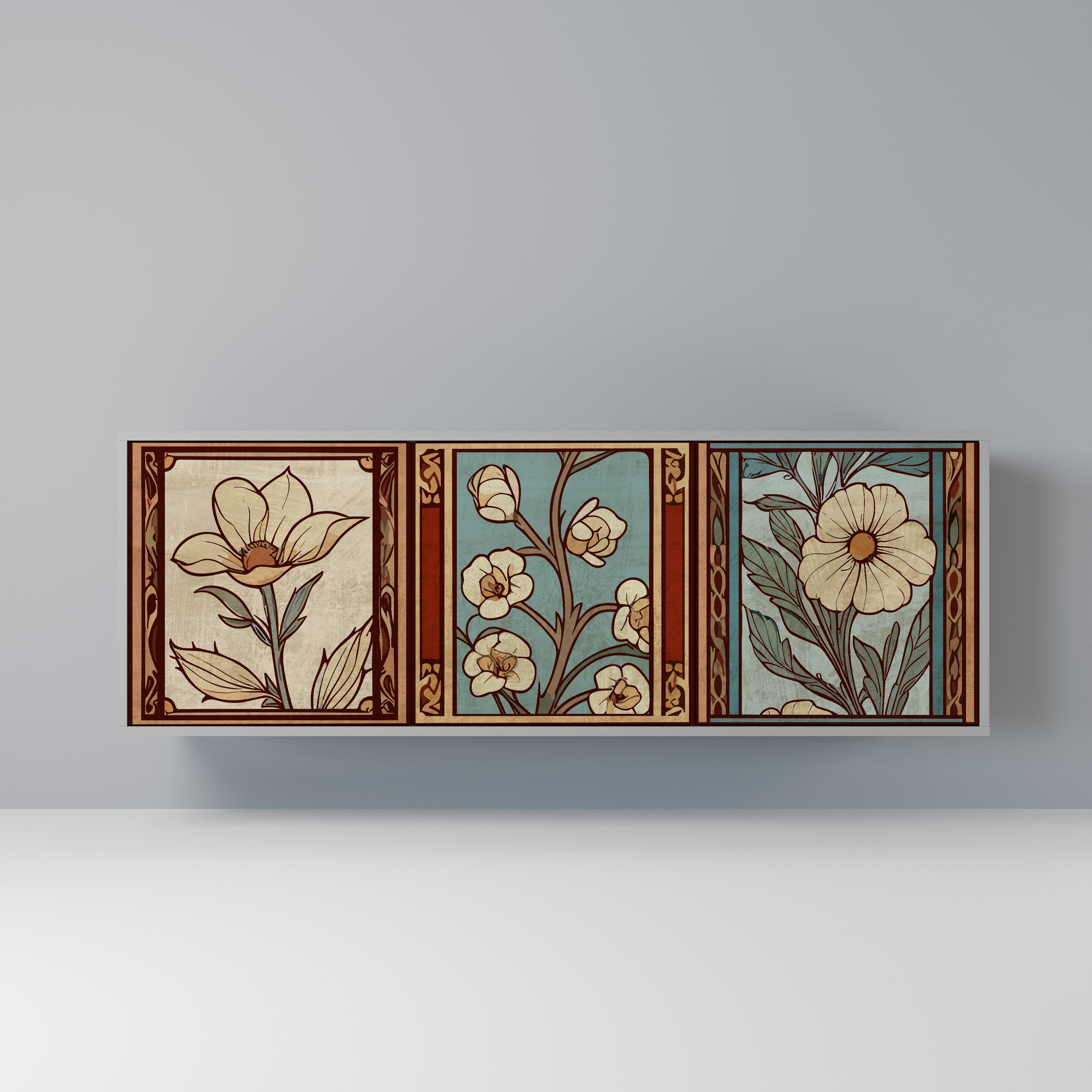 TIMELESS FLORA Sideboard mit 3 Türen in grauem Finish