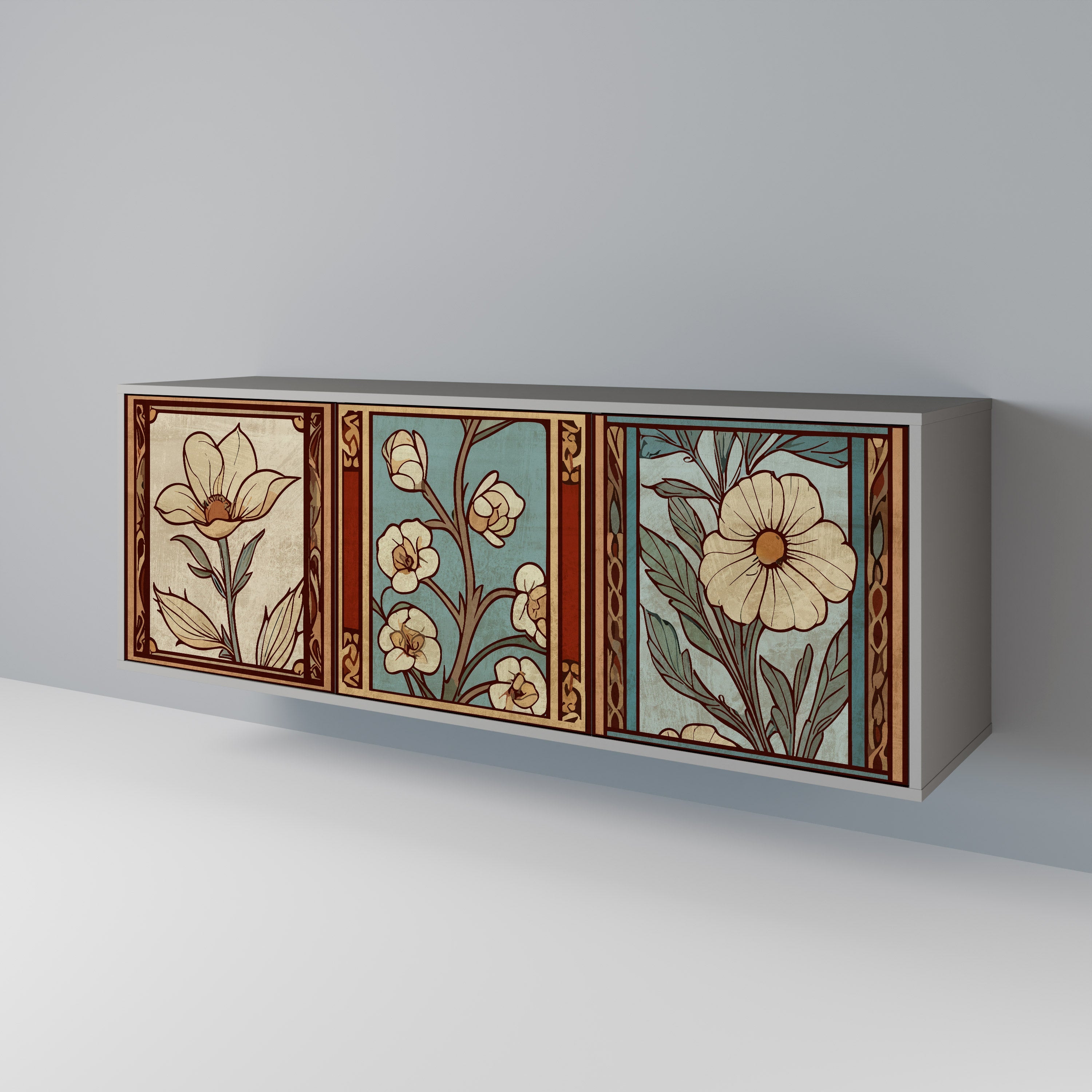 TIMELESS FLORA Sideboard mit 3 Türen in grauem Finish