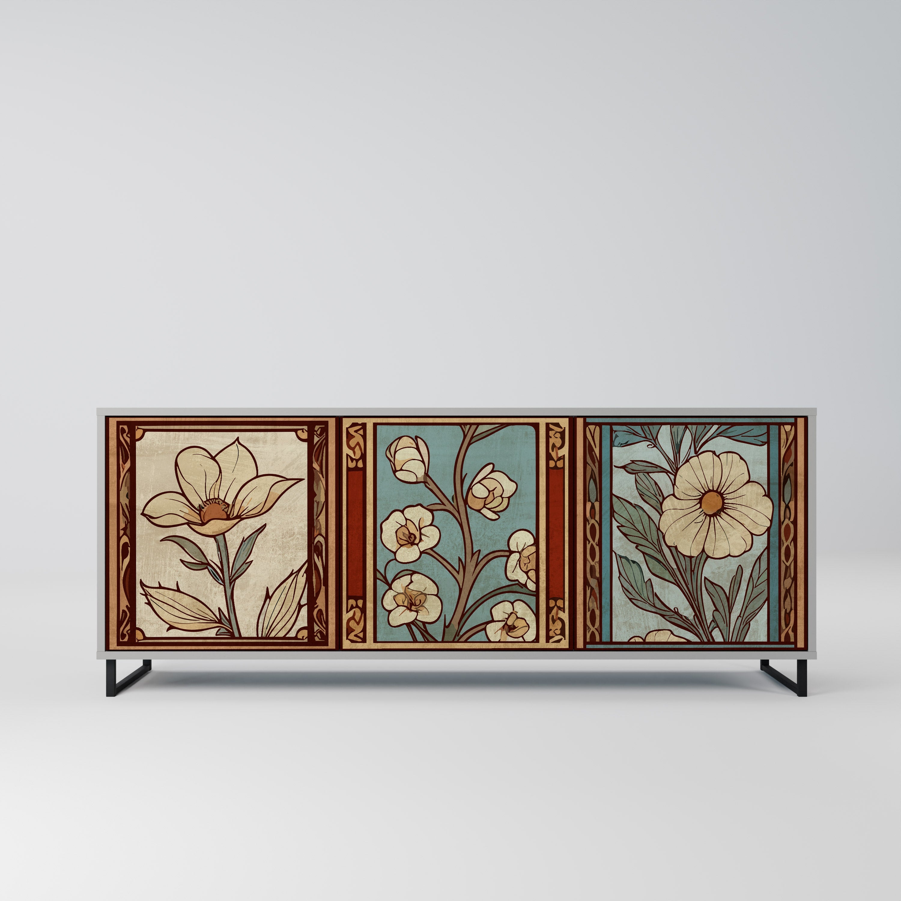 TIMELESS FLORA Sideboard mit 3 Türen in grauem Finish