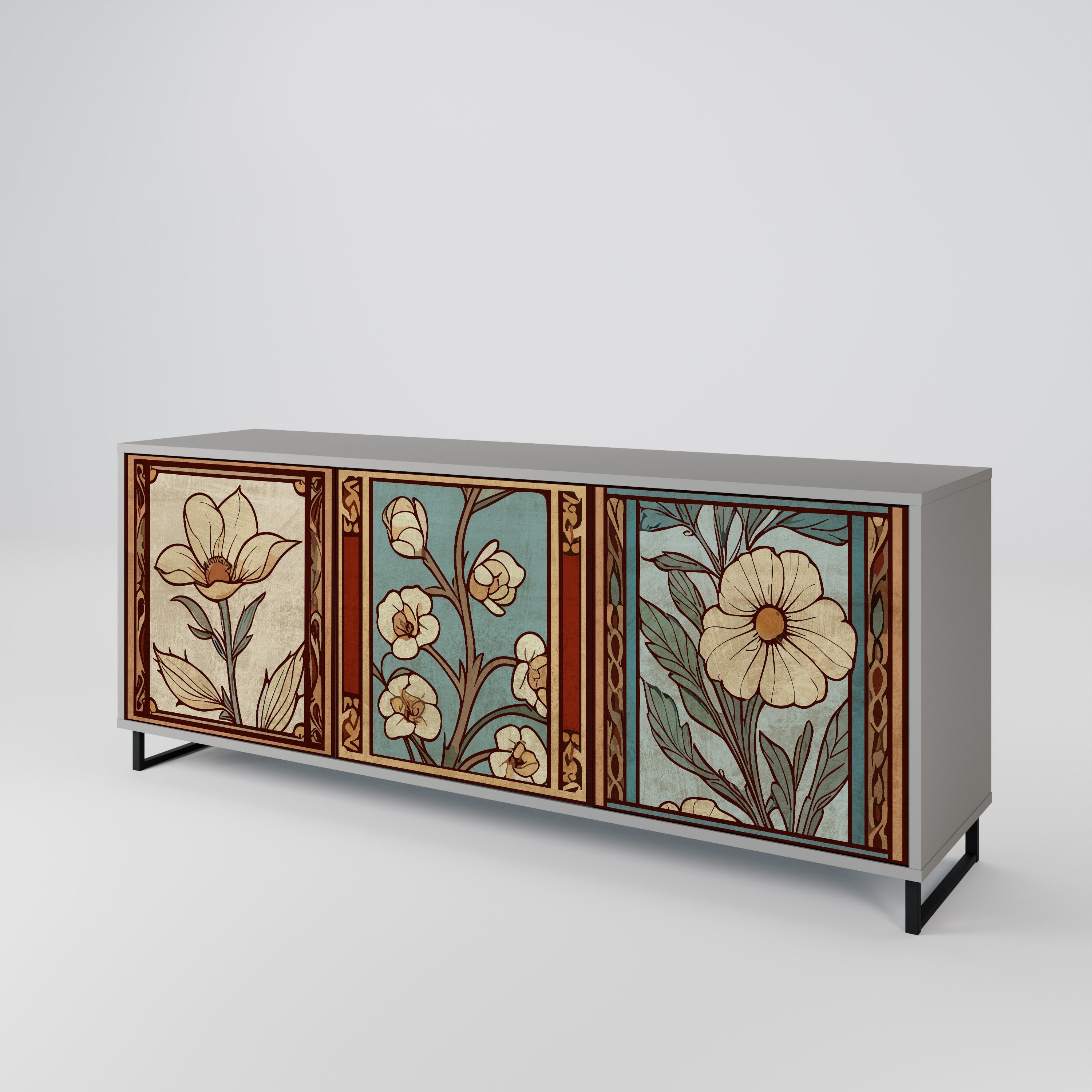 TIMELESS FLORA Sideboard mit 3 Türen in grauem Finish