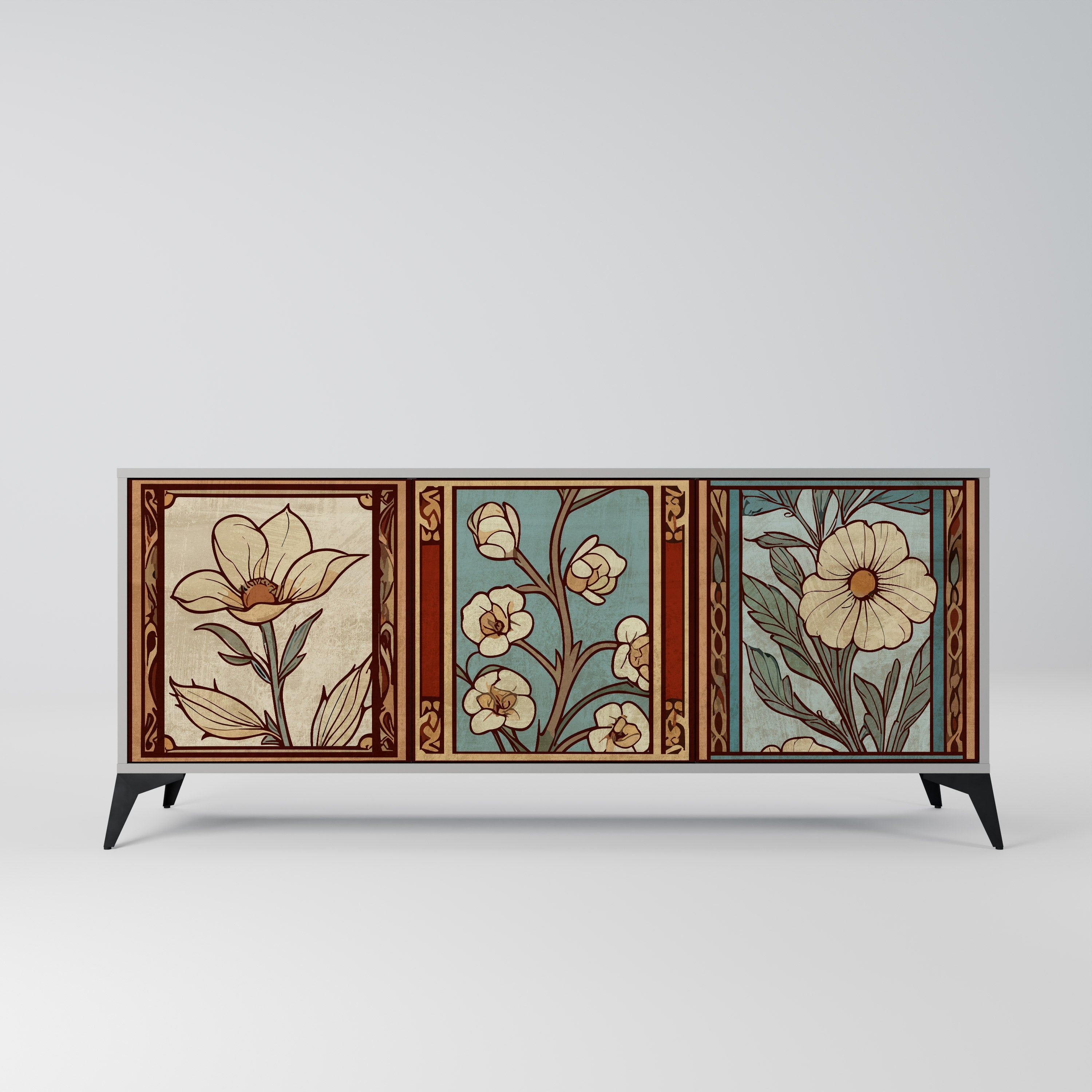 TIMELESS FLORA Sideboard mit 3 Türen in grauem Finish