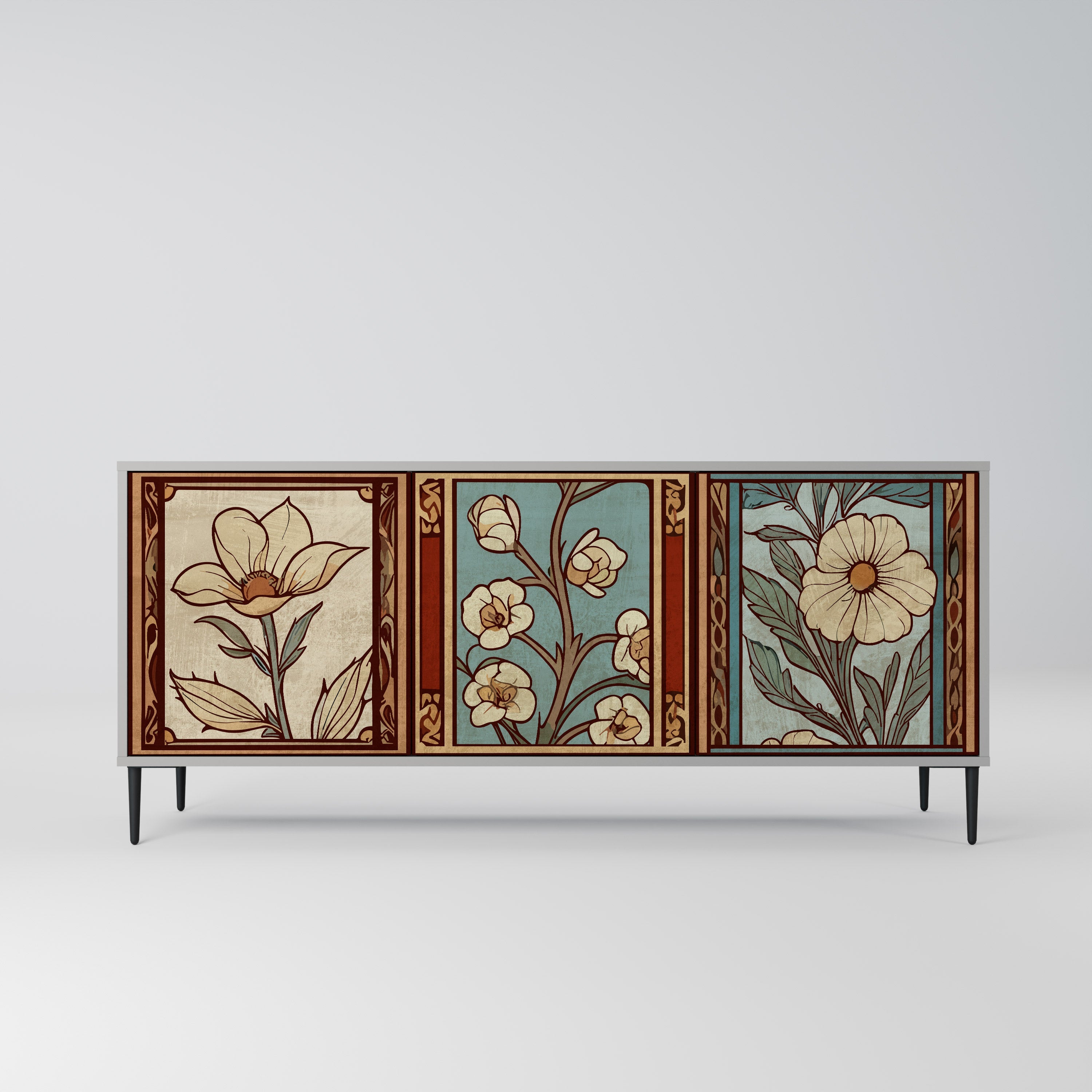 TIMELESS FLORA Sideboard mit 3 Türen in grauem Finish