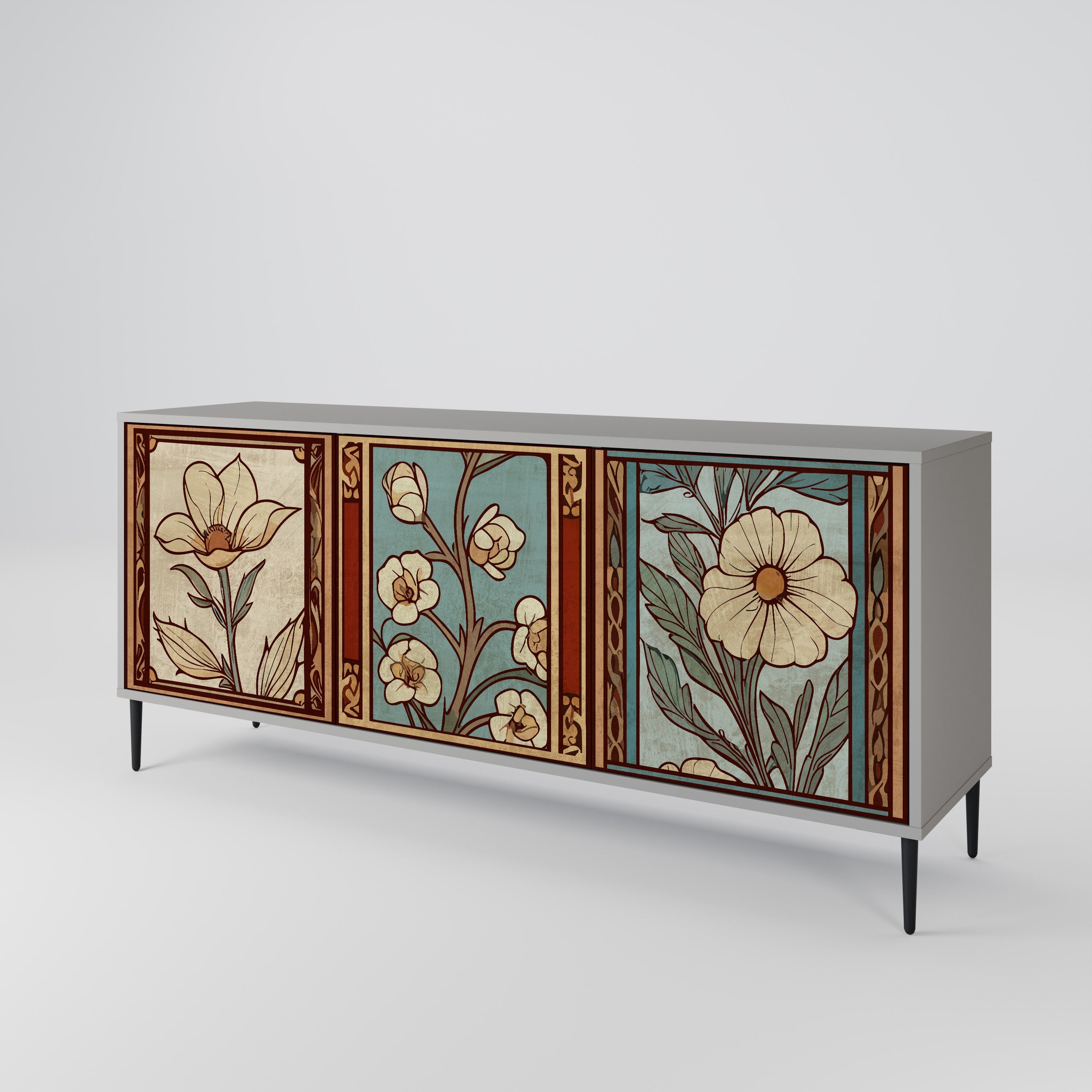 TIMELESS FLORA Sideboard mit 3 Türen in grauem Finish
