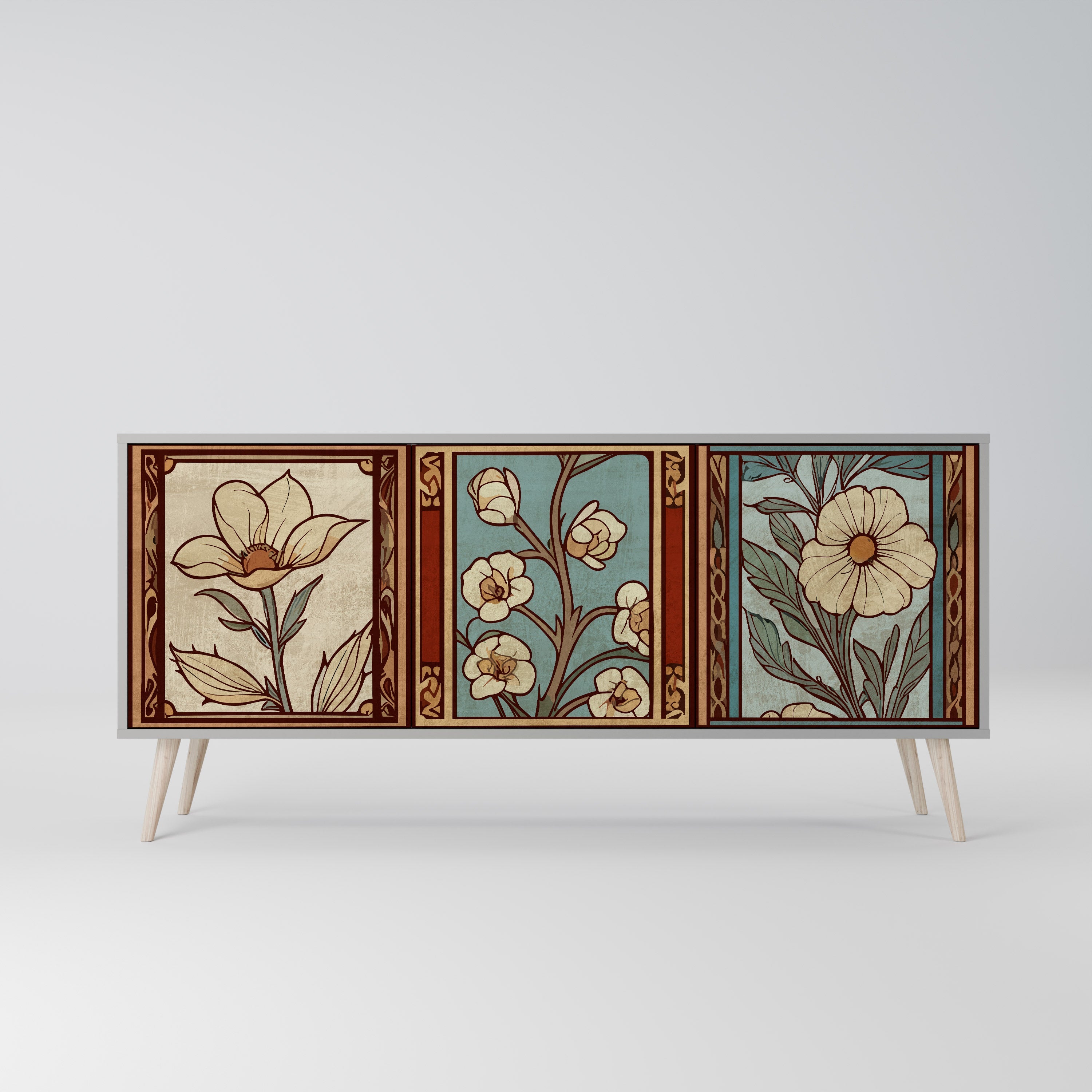 TIMELESS FLORA Sideboard mit 3 Türen in grauem Finish