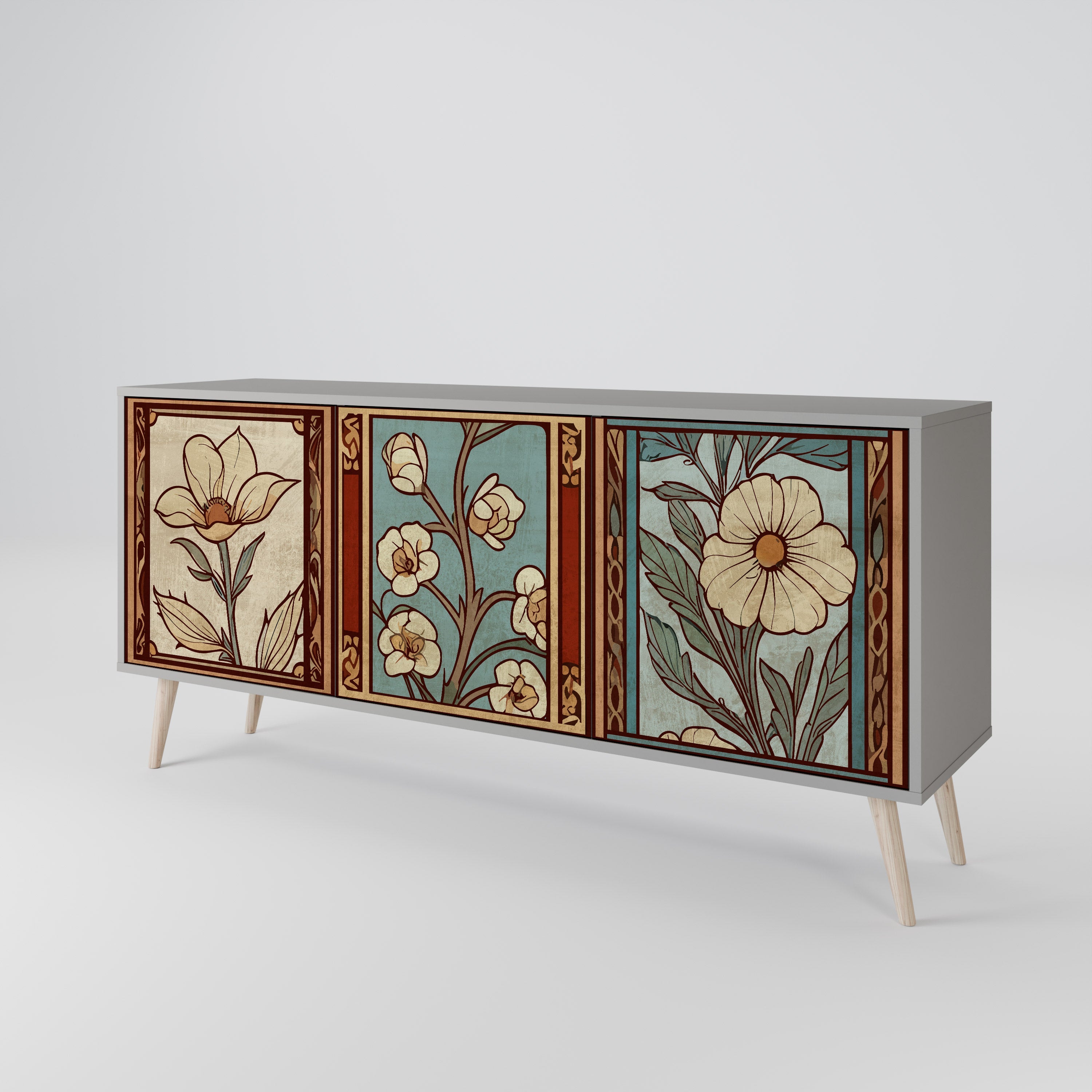 TIMELESS FLORA Sideboard mit 3 Türen in grauem Finish