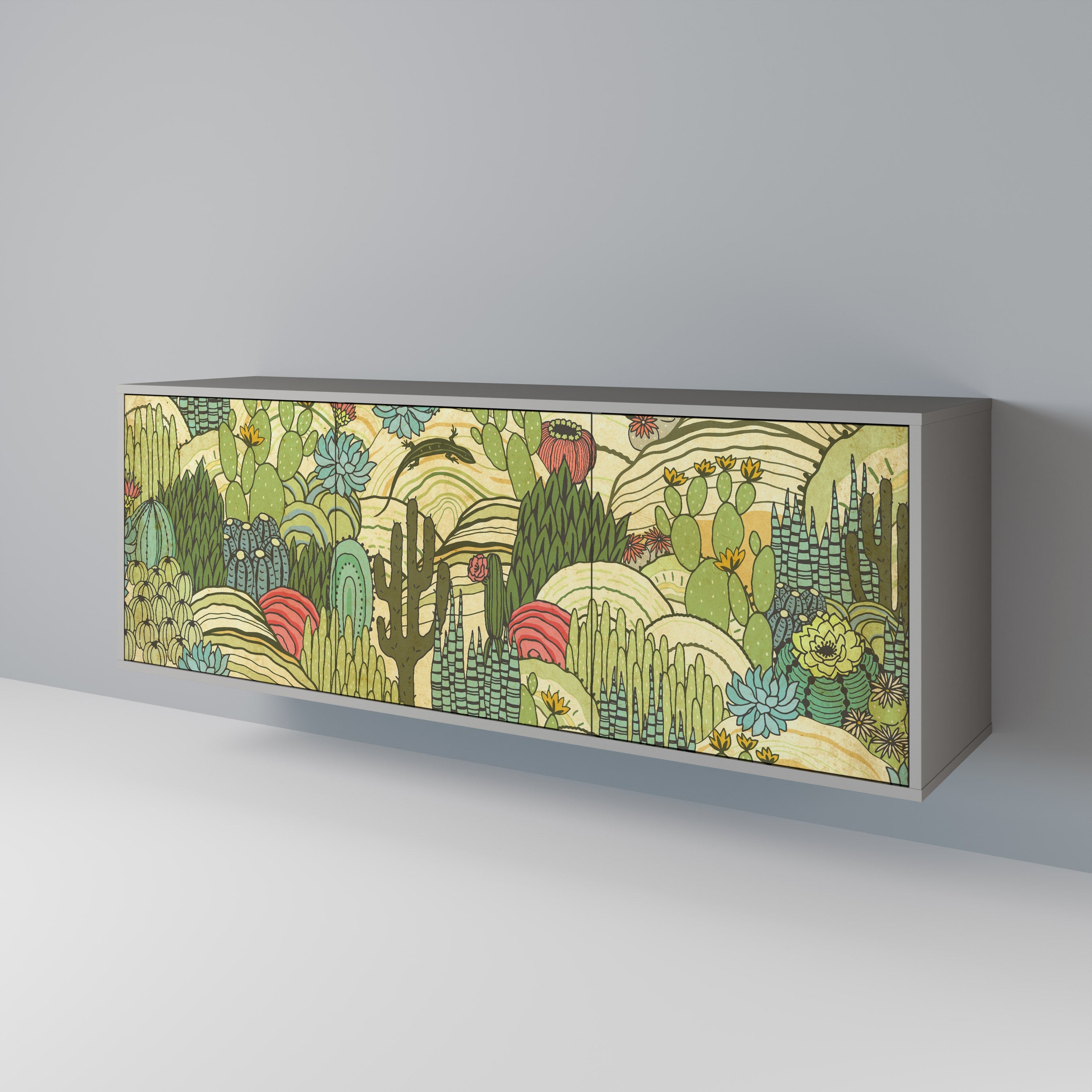 SUCCULENTS KALEIDOSCOPE Sideboard mit 3 Türen in grauem Finish