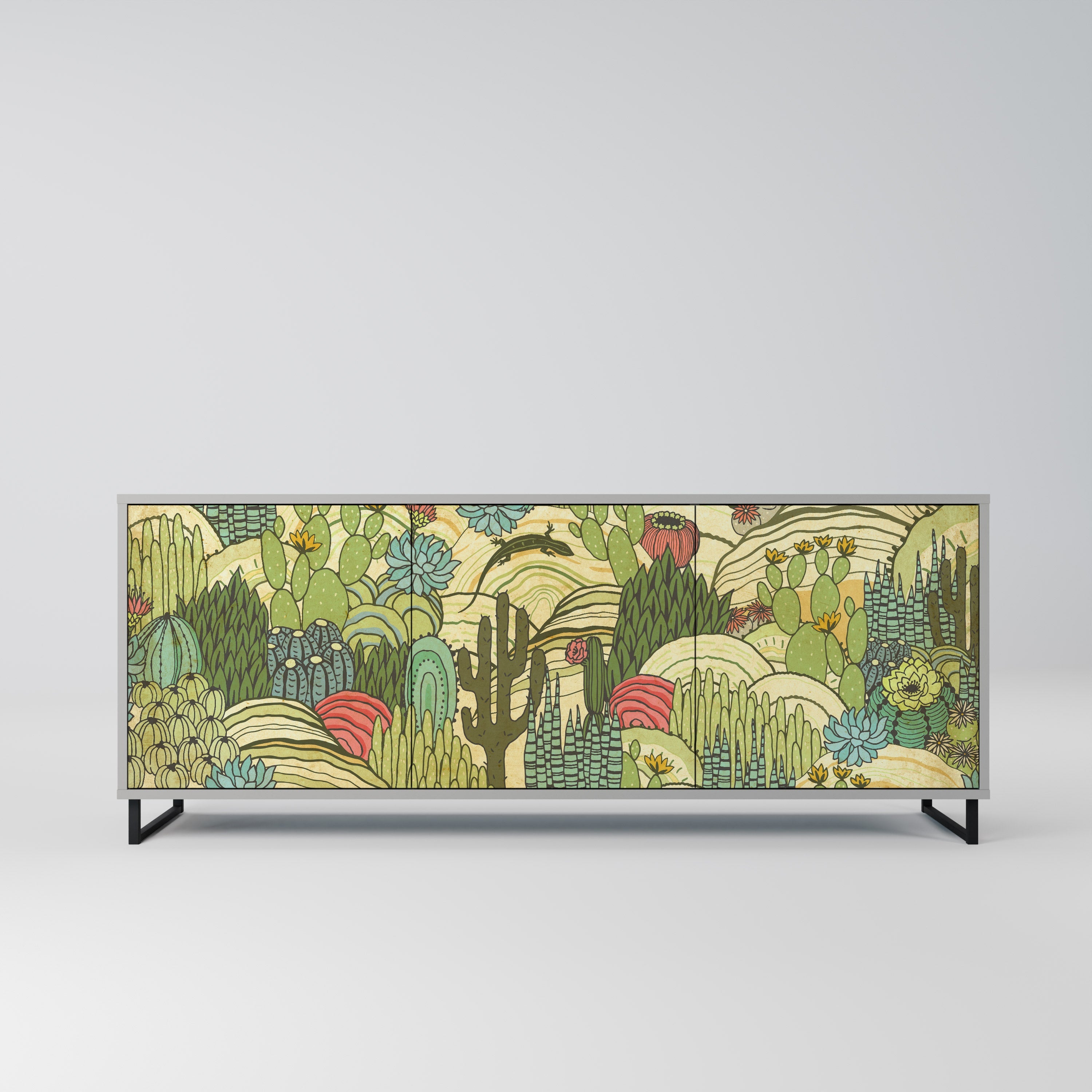 SUCCULENTS KALEIDOSCOPE Sideboard mit 3 Türen in grauem Finish