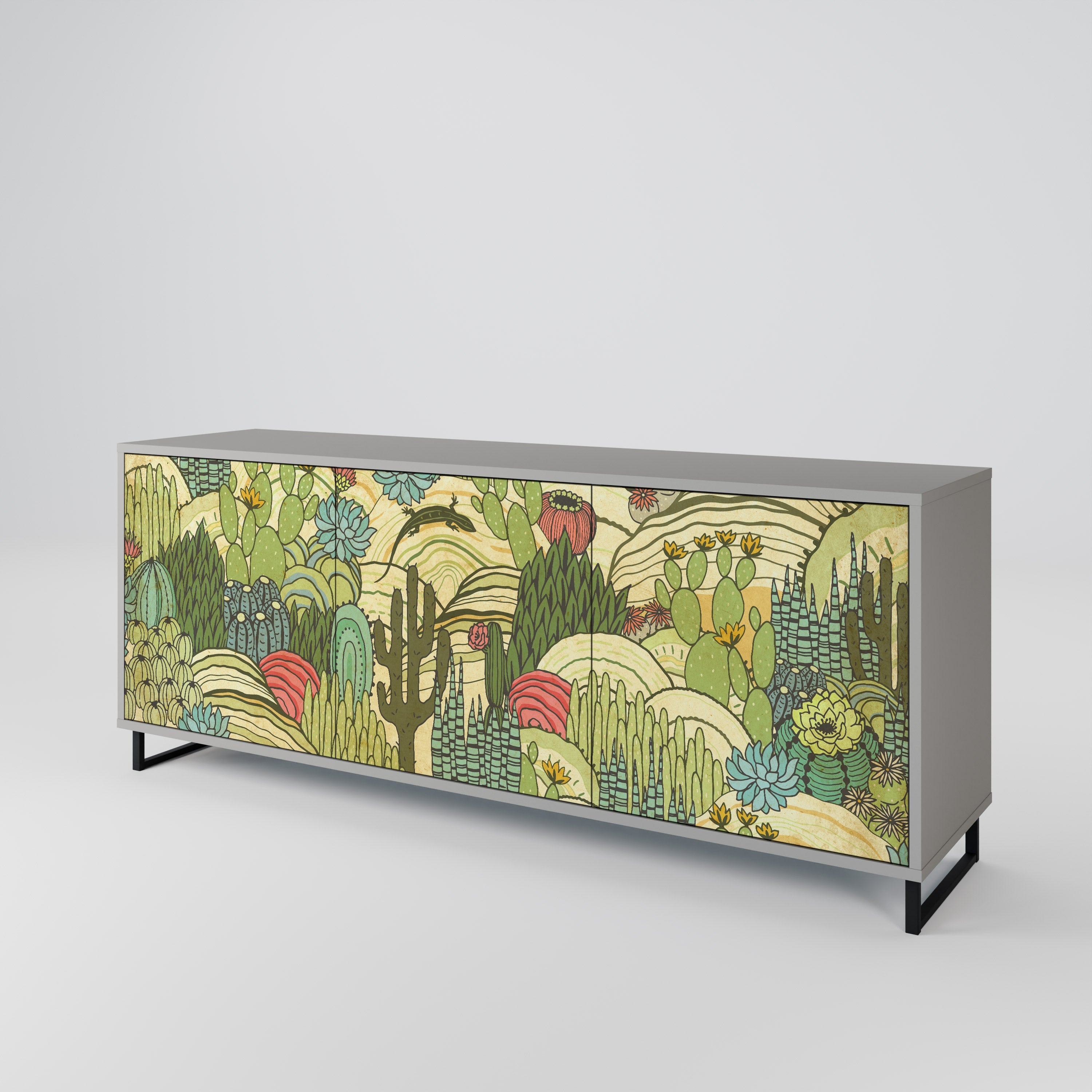 SUCCULENTS KALEIDOSCOPE Sideboard mit 3 Türen in grauem Finish