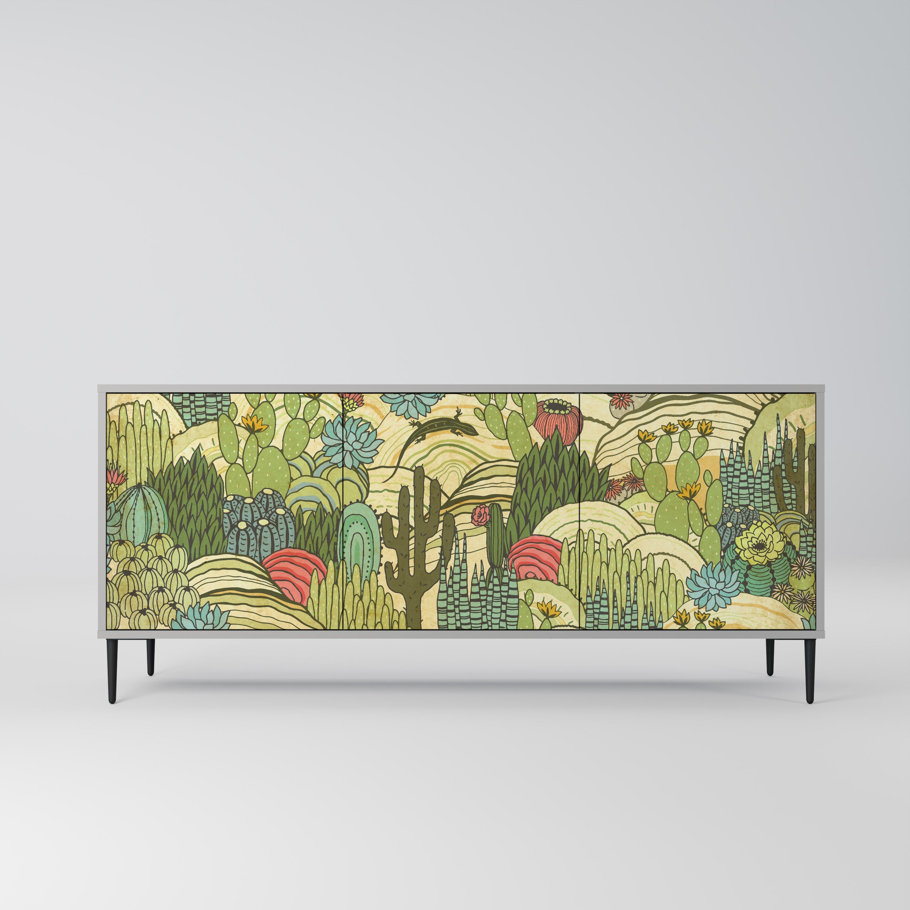 SUCCULENTS KALEIDOSCOPE Sideboard mit 3 Türen in grauem Finish