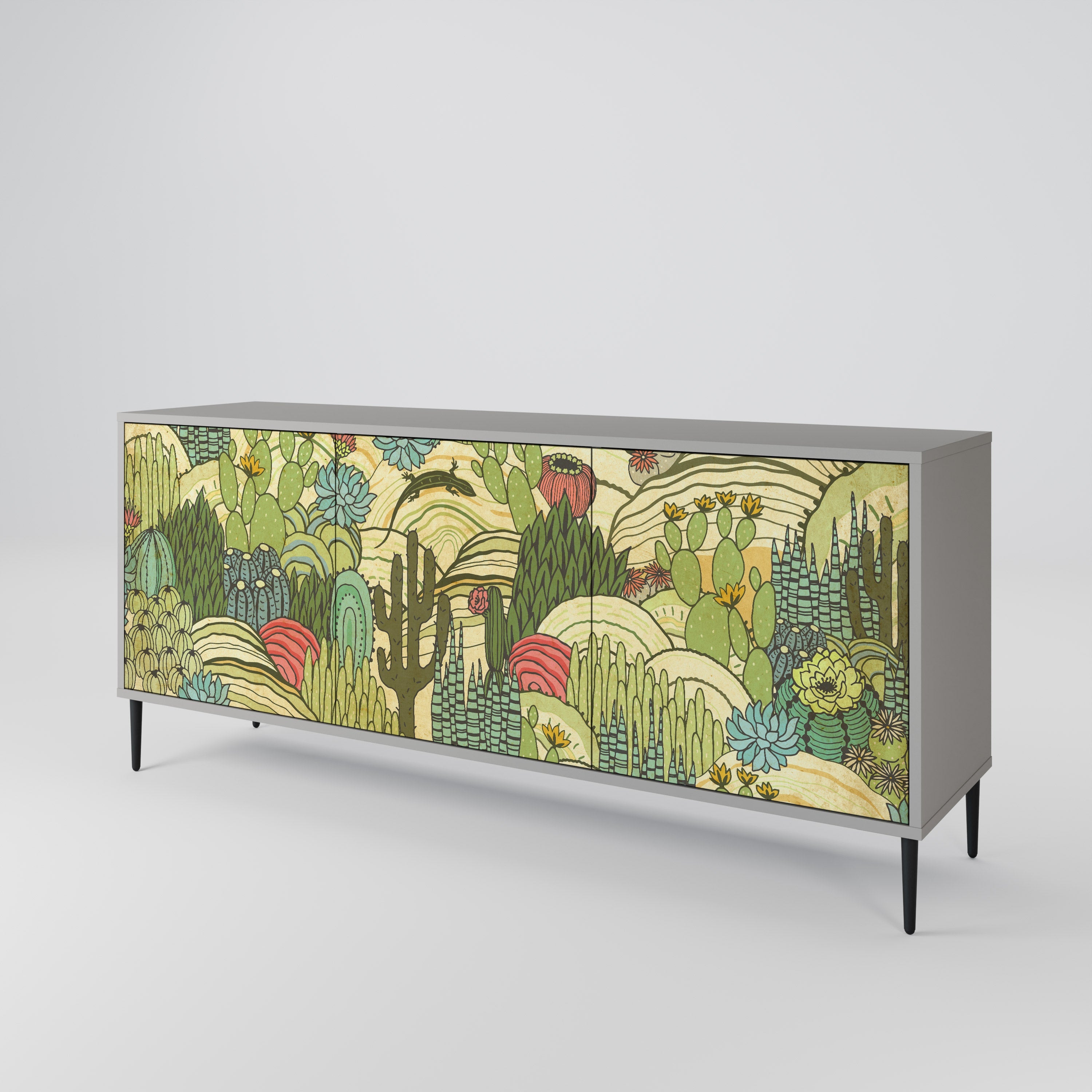 SUCCULENTS KALEIDOSCOPE Sideboard mit 3 Türen in grauem Finish